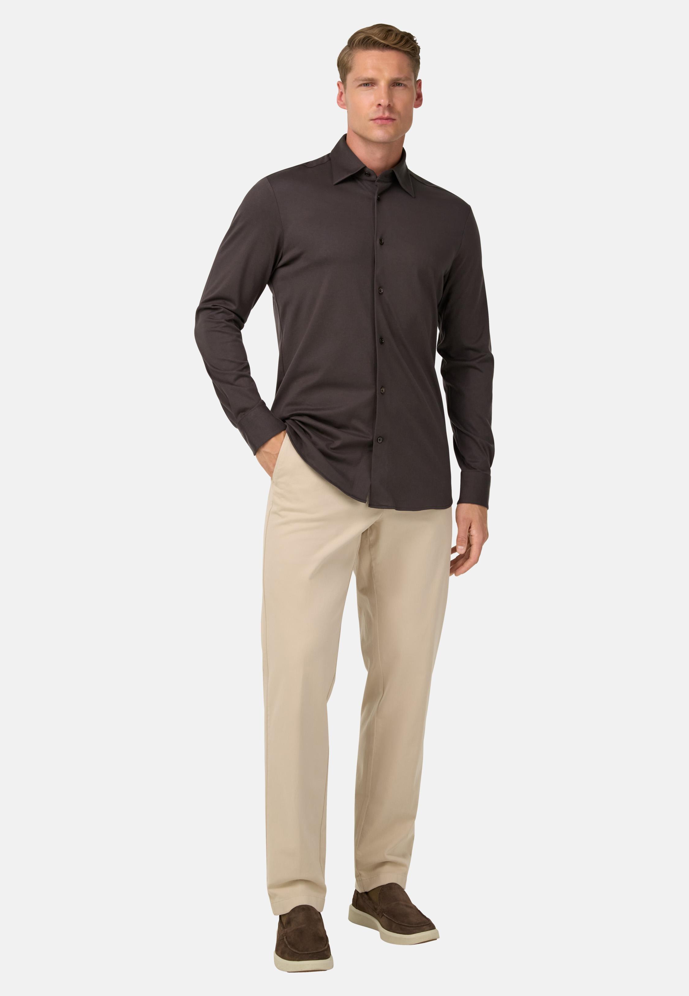 Regular Fit Cotton And Silk Polo Shirt Brown, Brown, large image number 5