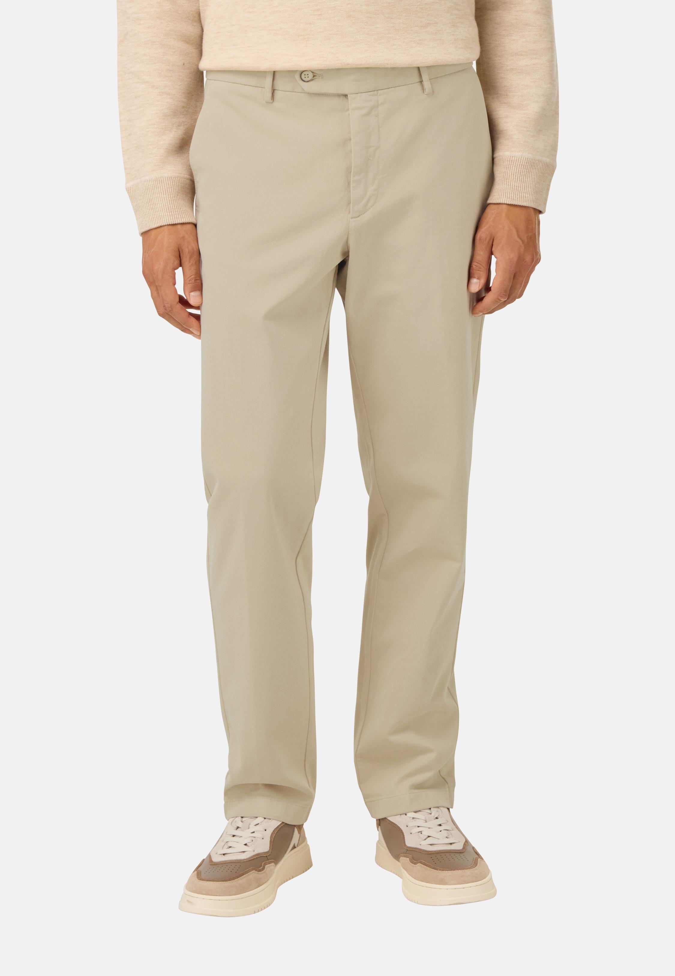 Stretch Cotton Trousers Beige, , medium