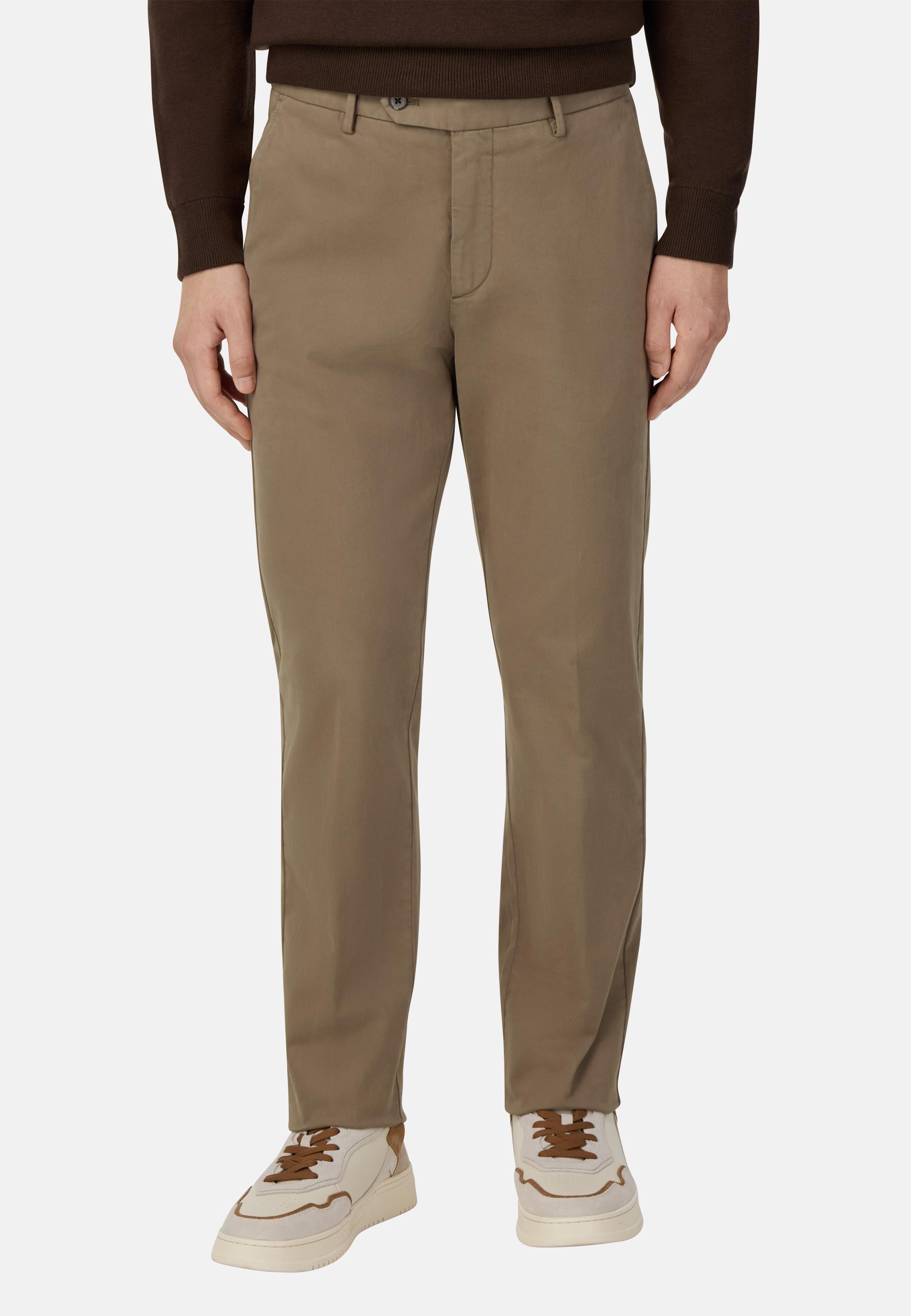 Stretch Cotton Trousers Brown, , medium