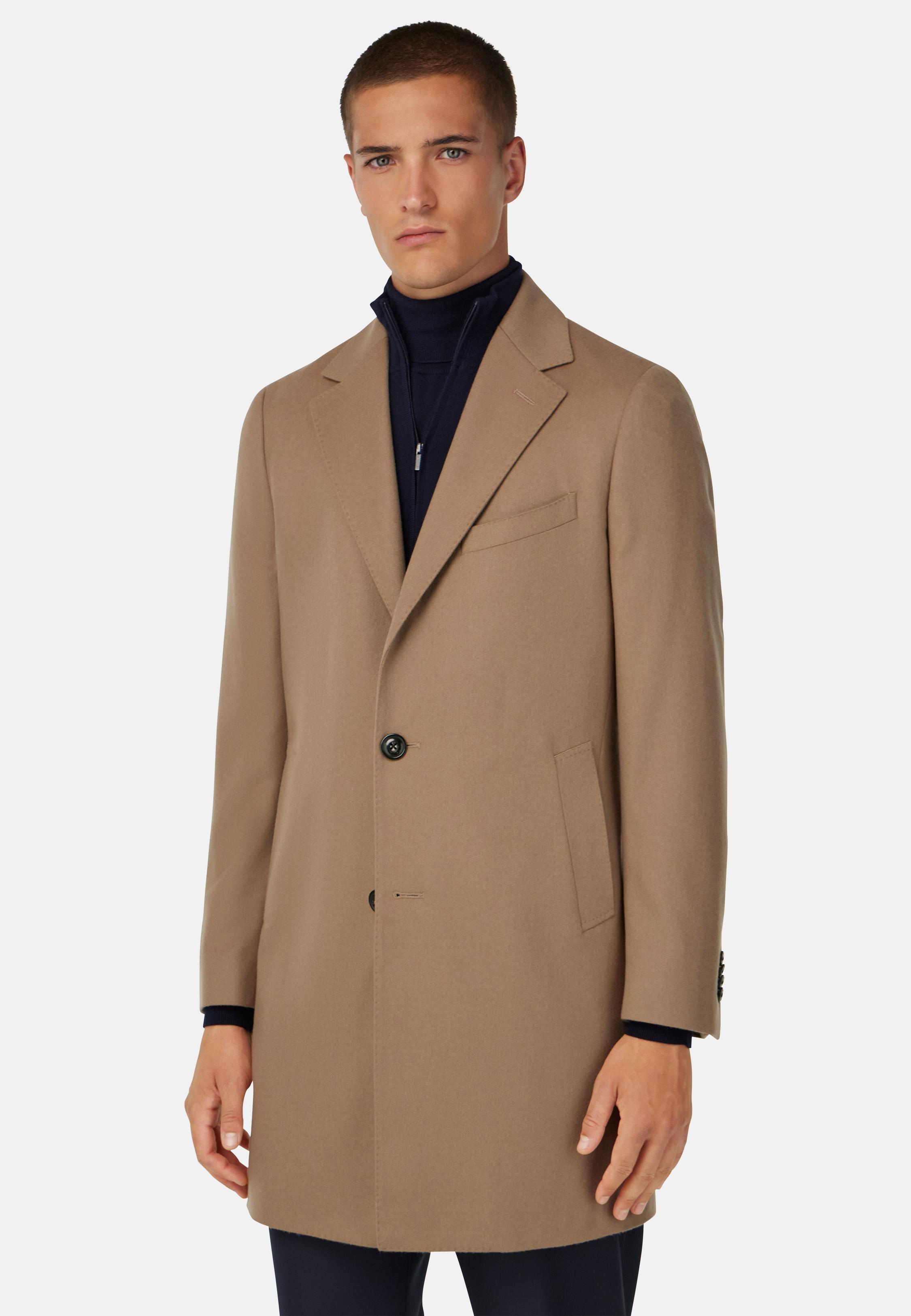 Single-breasted coat in pure cashmere. Beige, Beige, medium