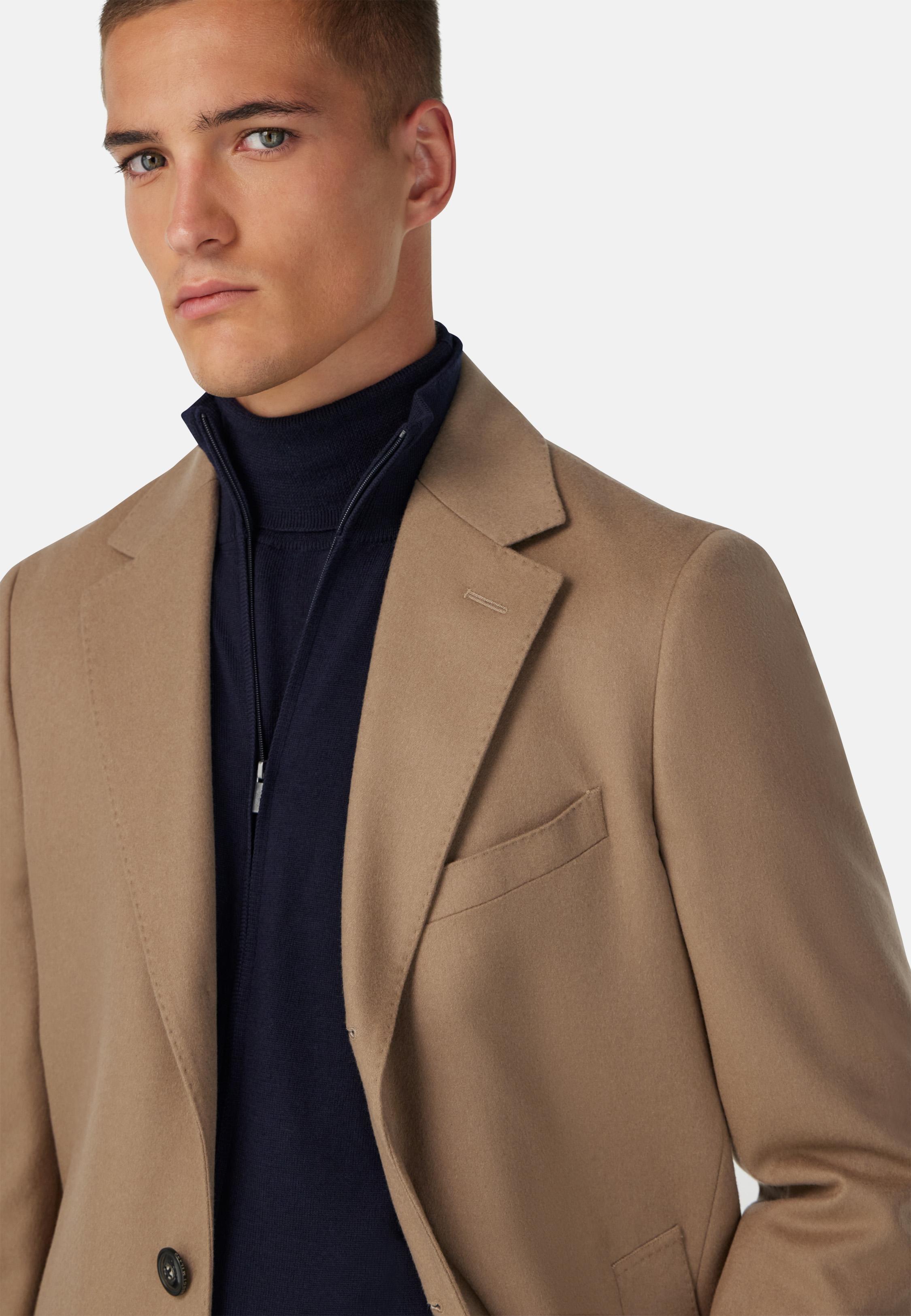 Single-breasted coat in pure cashmere. Beige, Beige, medium