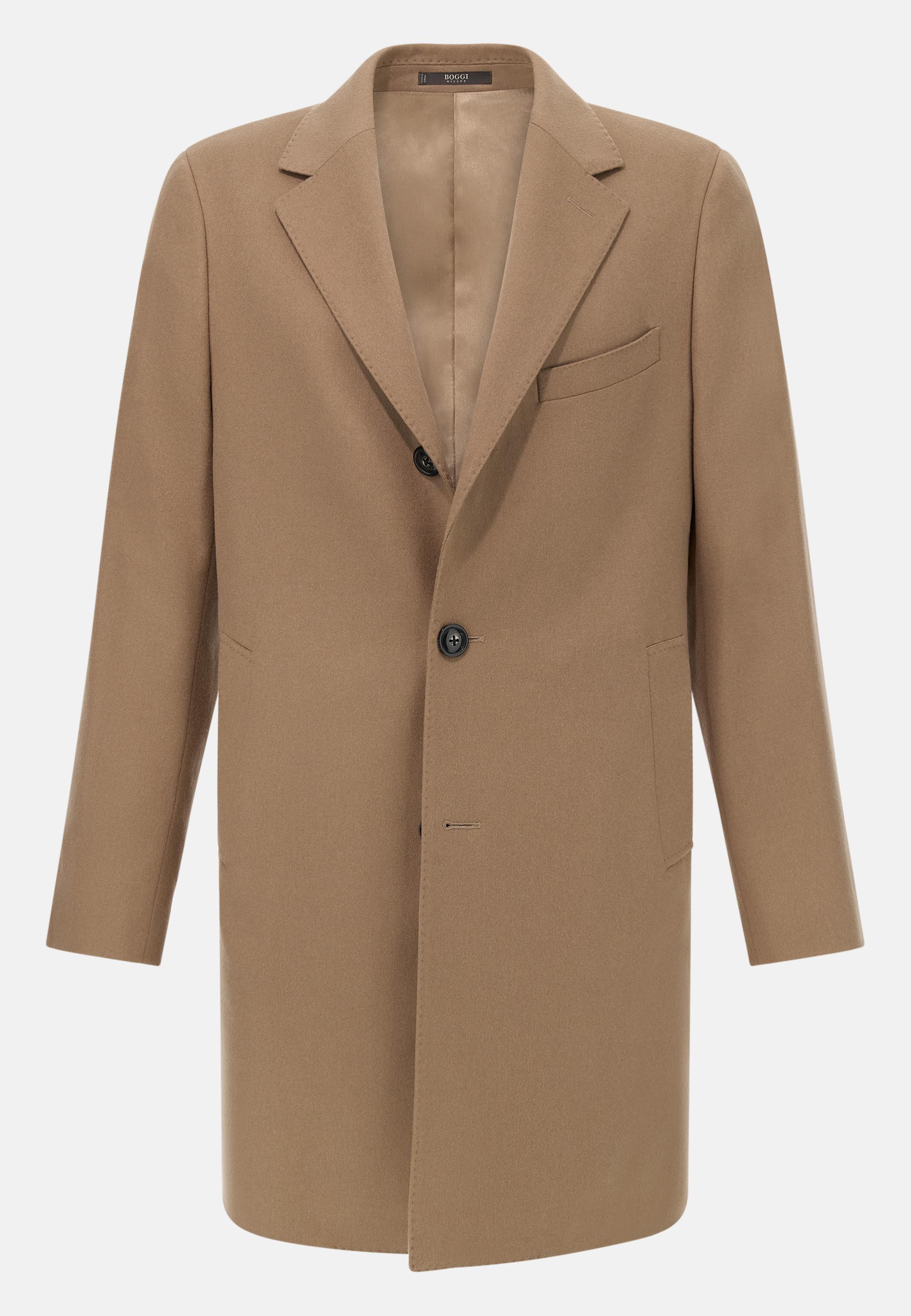 Single-breasted coat in pure cashmere. Beige, Beige, medium