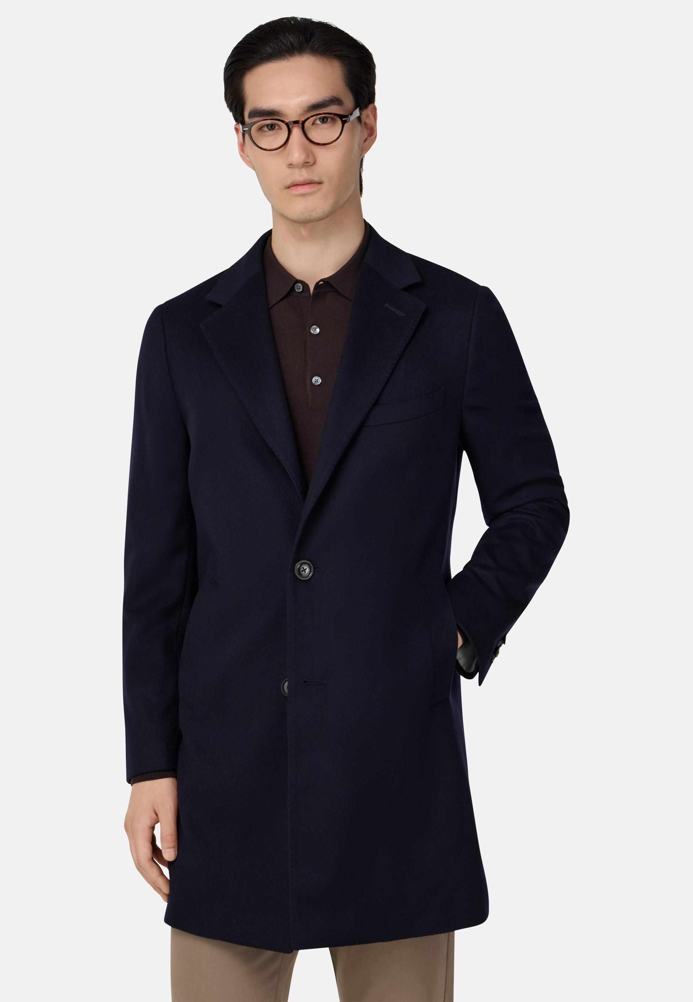 BLUE Single-breasted coat in pure cashmere., , large image number 0