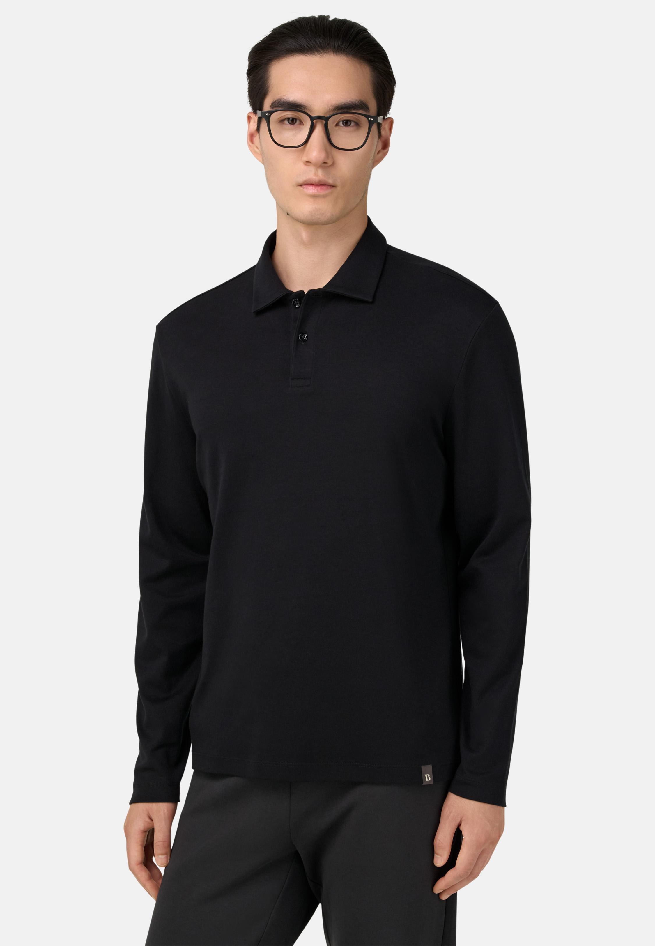 BLACK Pima Cotton Polo Shirt, Black, medium