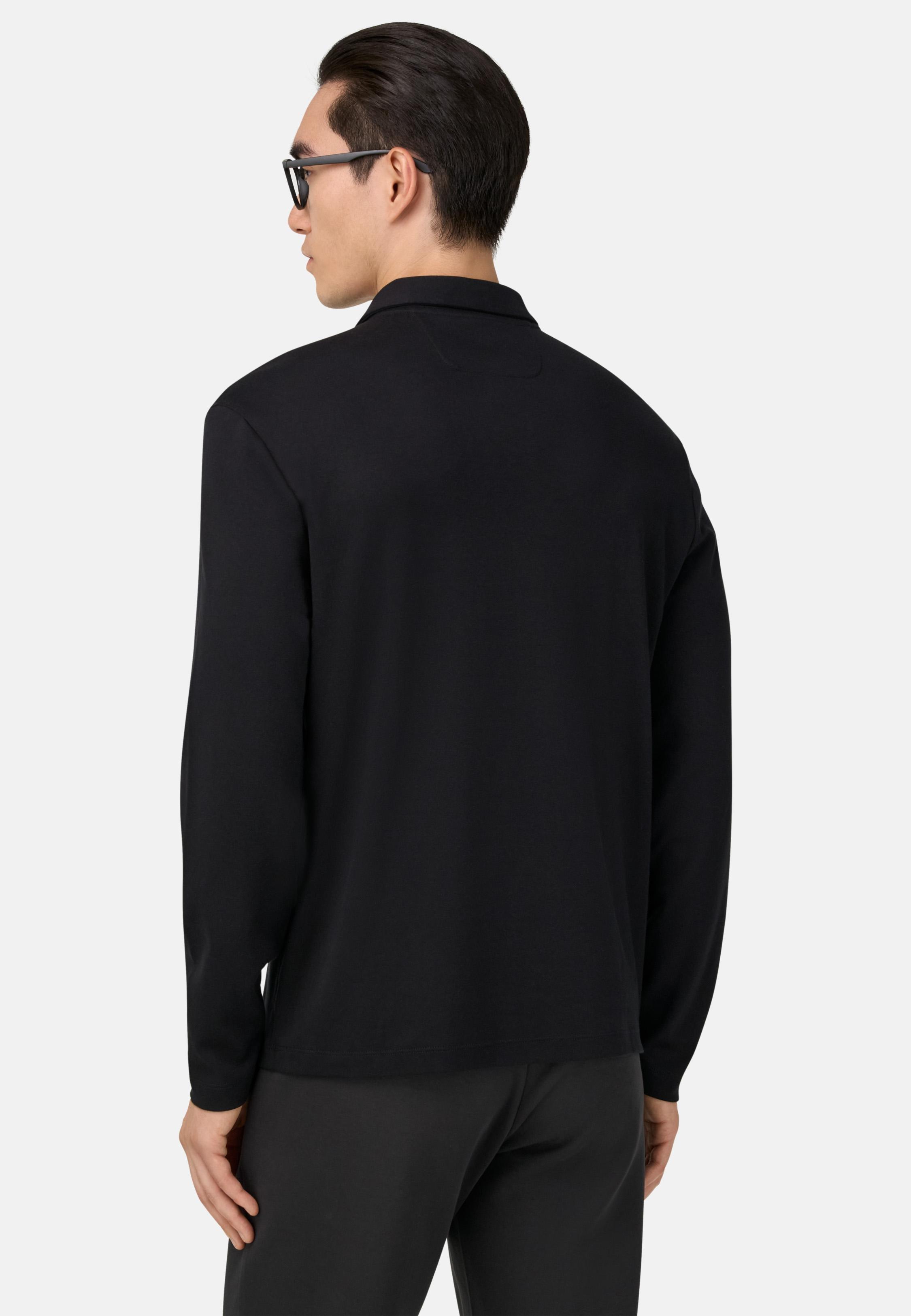 BLACK Pima Cotton Polo Shirt, Black, large image number 1
