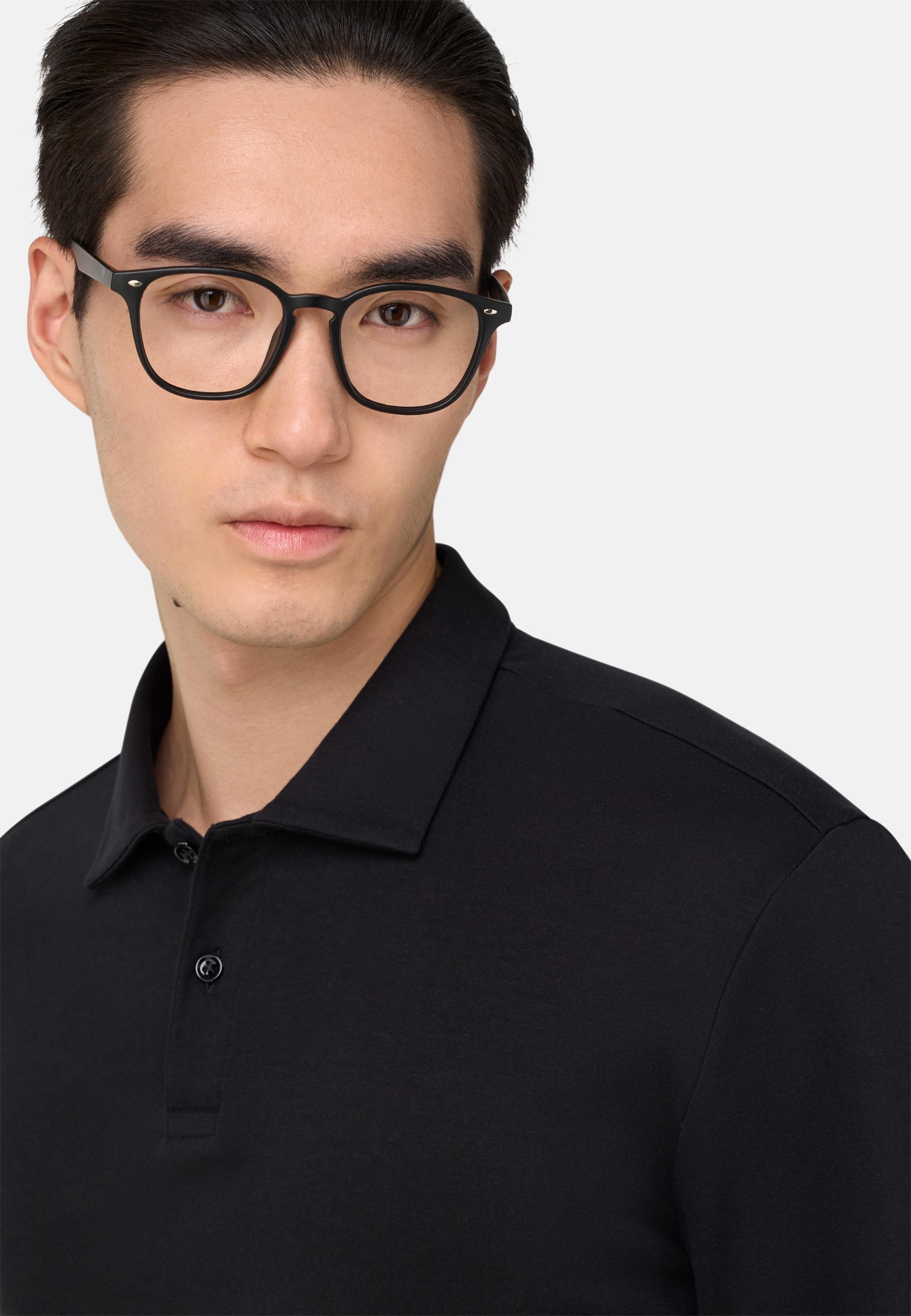 BLACK Pima Cotton Polo Shirt, Black, large image number 3