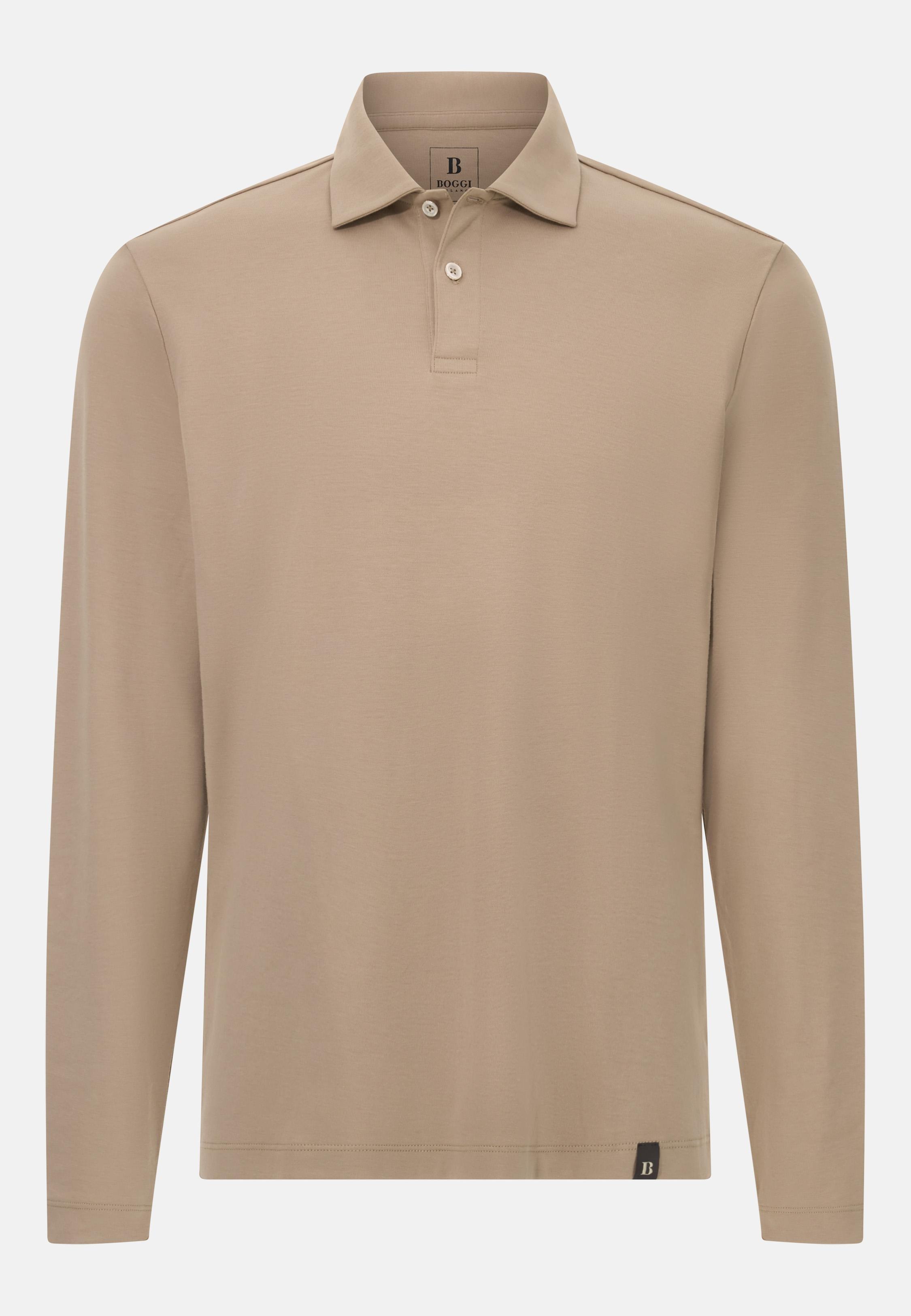 BROWN Pima Cotton Polo Shirt, Taupe, large image number 3