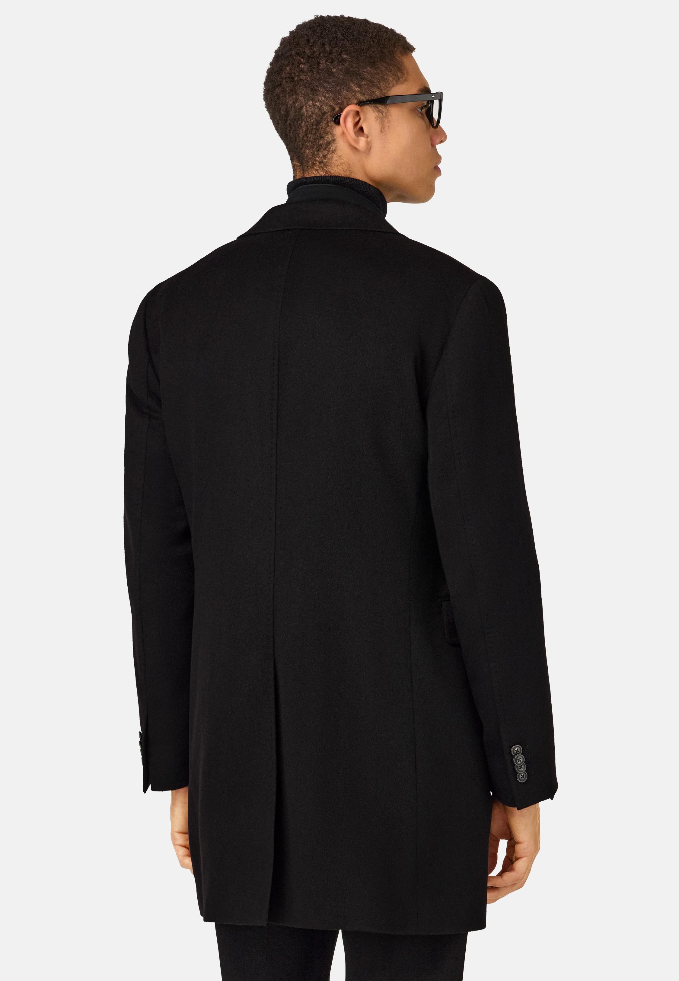 BLACK Double-Breasted Coat in Pure Cashmere., , large image number 1