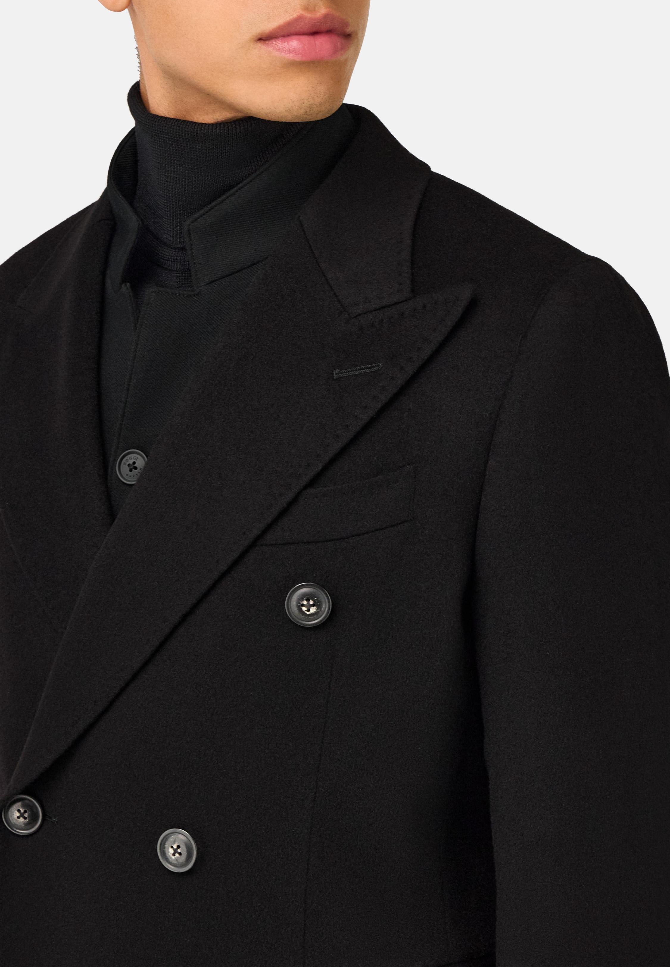 BLACK Double-Breasted Coat in Pure Cashmere., , large image number 2