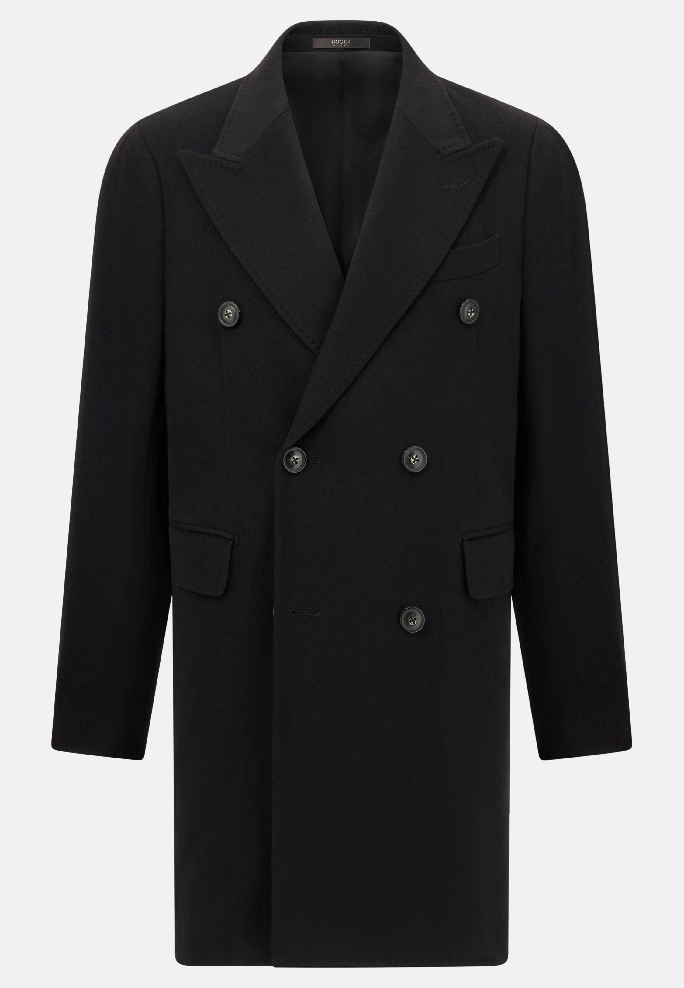 BLACK Double-Breasted Coat in Pure Cashmere., , large image number 3