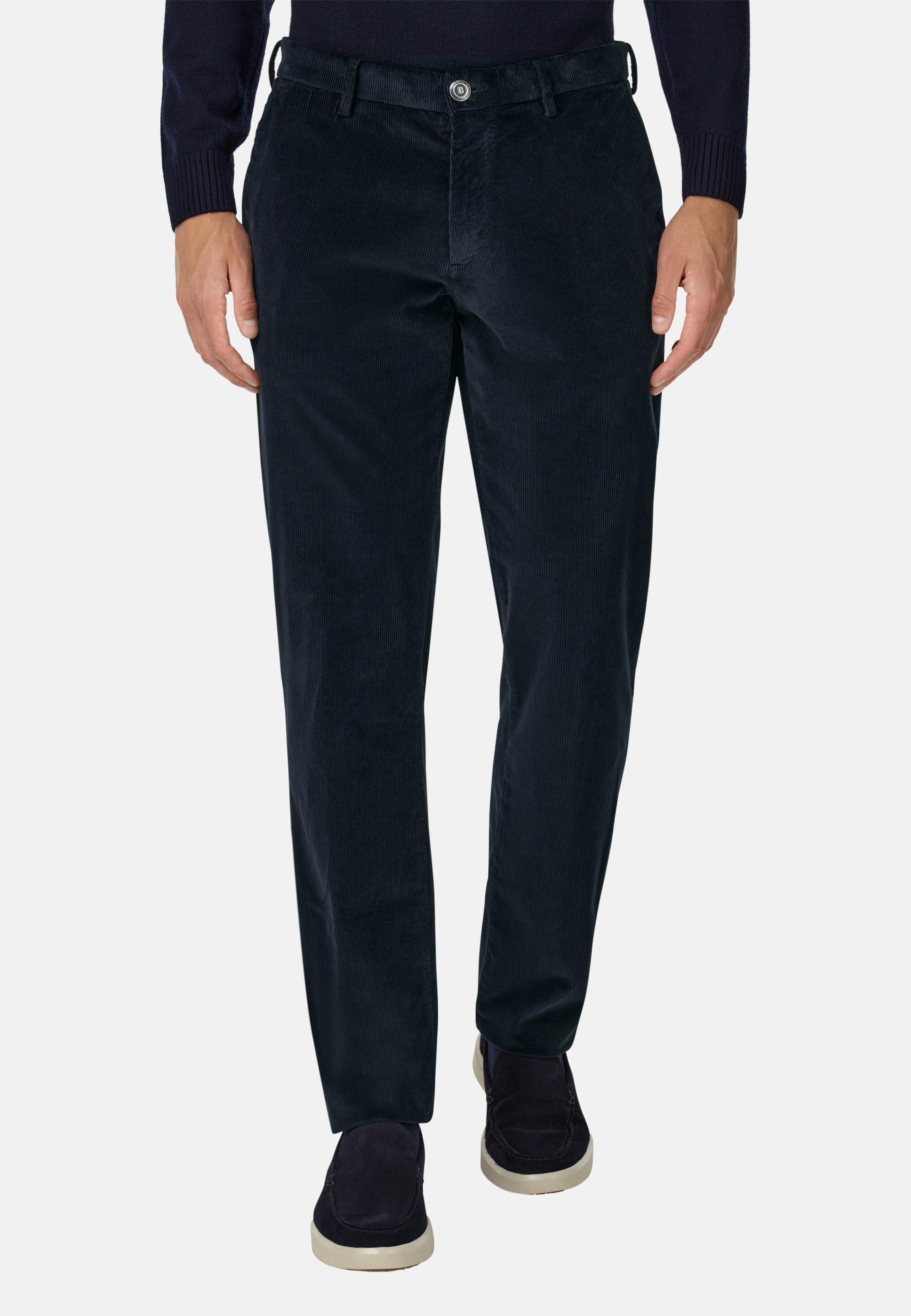 BLUE Trousers in Stretch Velvet, Navy blue, medium