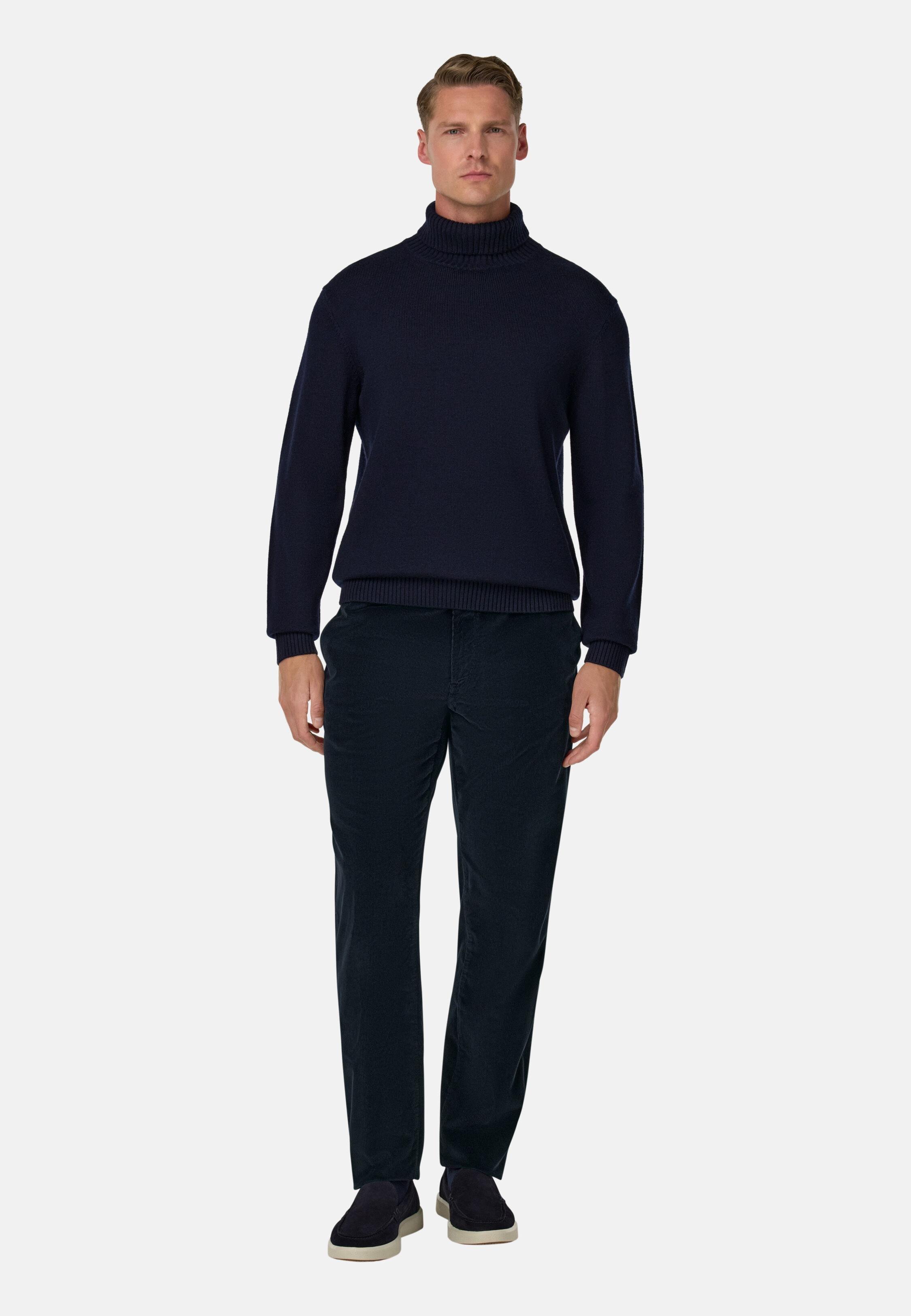 NAVY Trousers in Stretch Velvet, Navy blue, large image number 1
