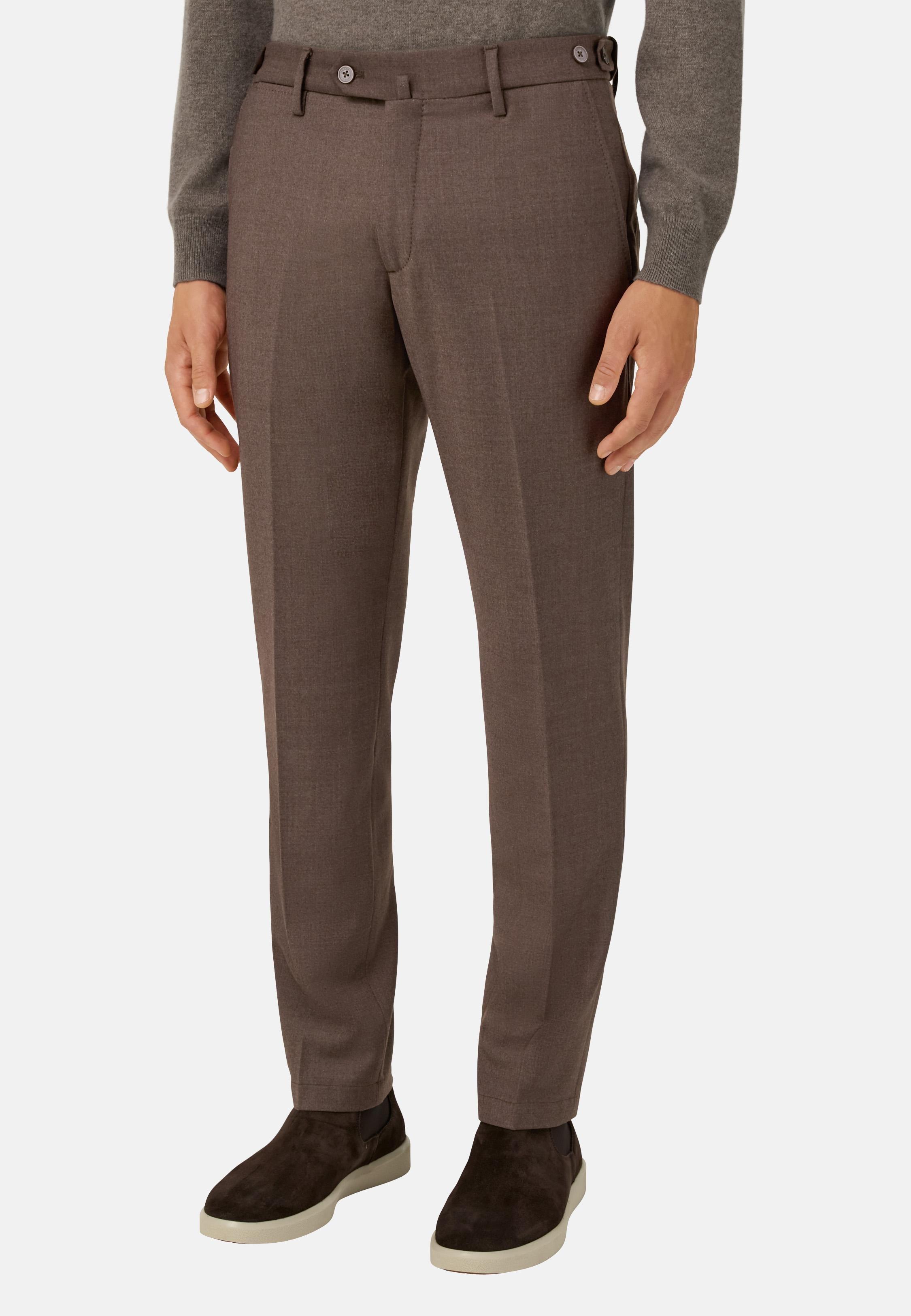 Trousers in Stretch Flannel Brown, Brown, medium