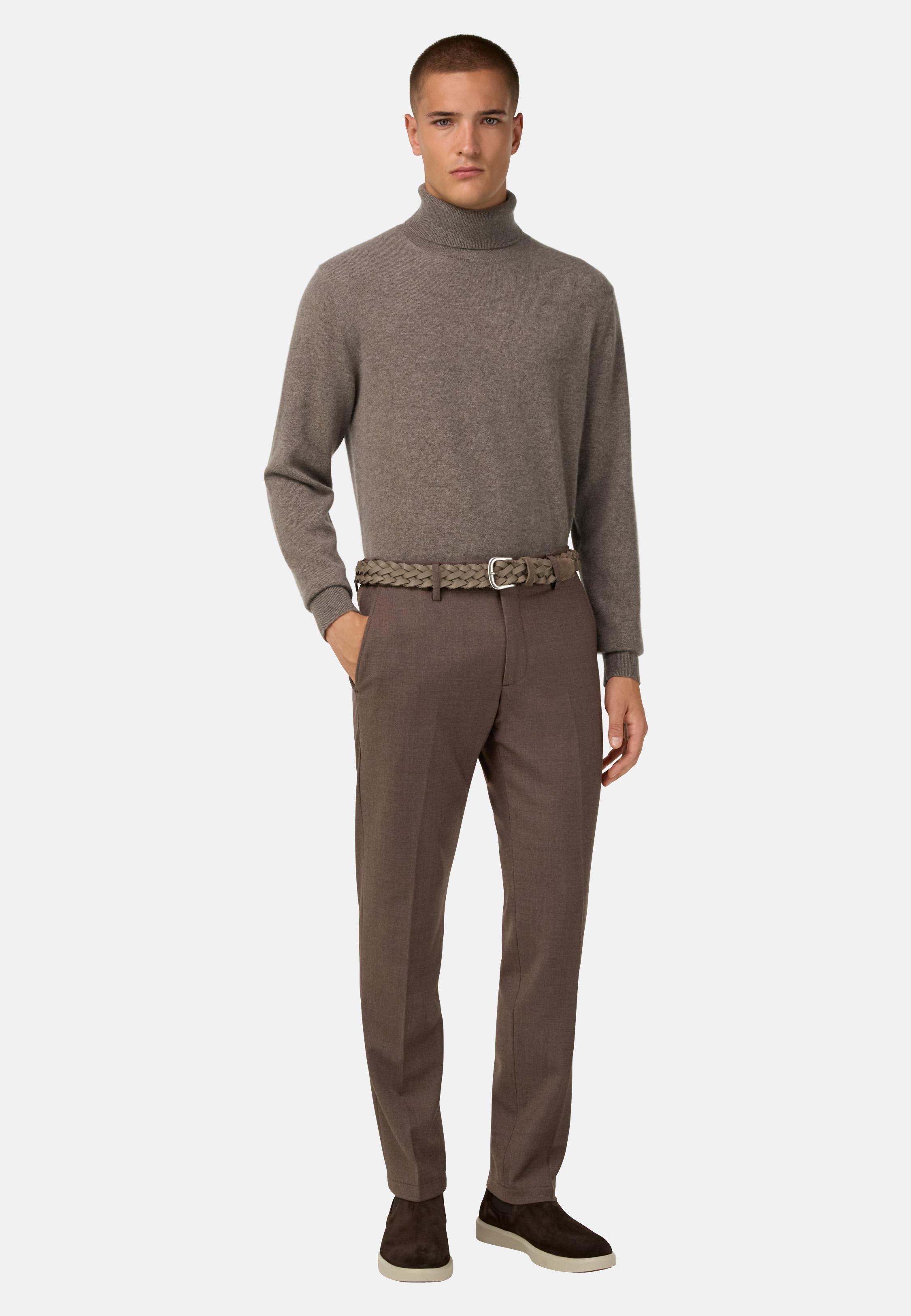 Trousers in Stretch Flannel Brown, Brown, large image number 1