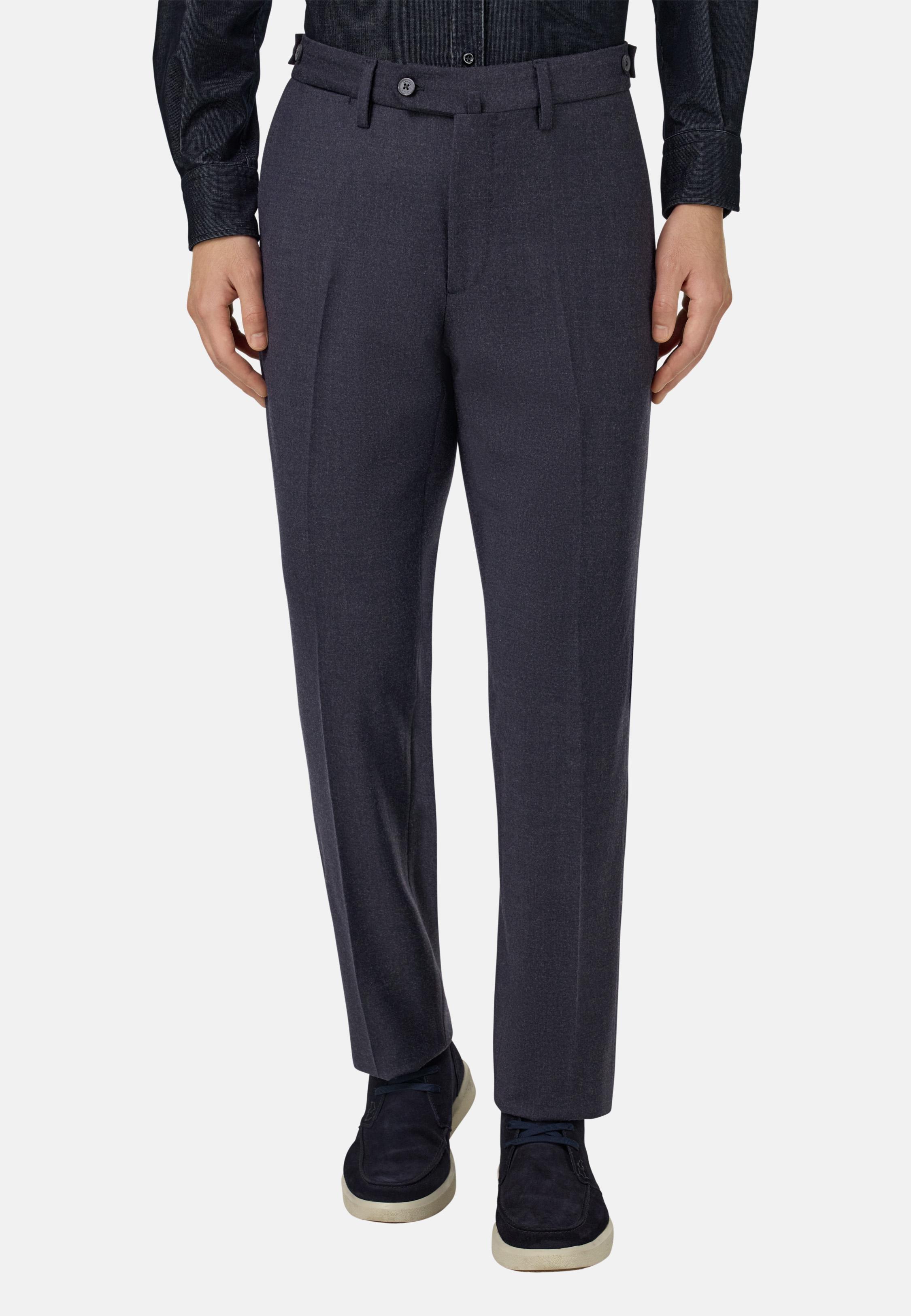 BLUE Trousers in Stretch Flannel, Navy blue, medium