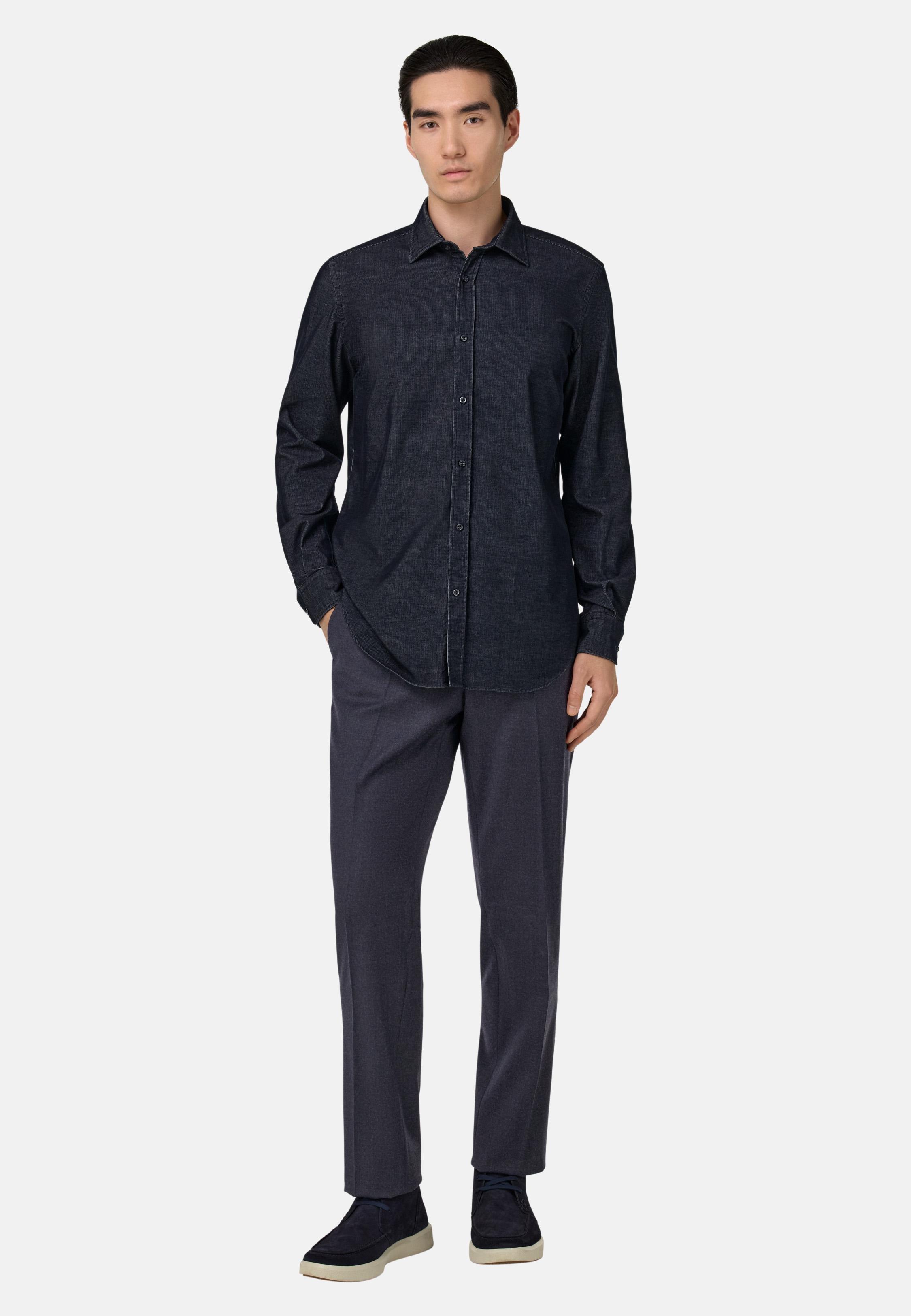 BLUE Trousers in Stretch Flannel, Navy blue, large image number 1