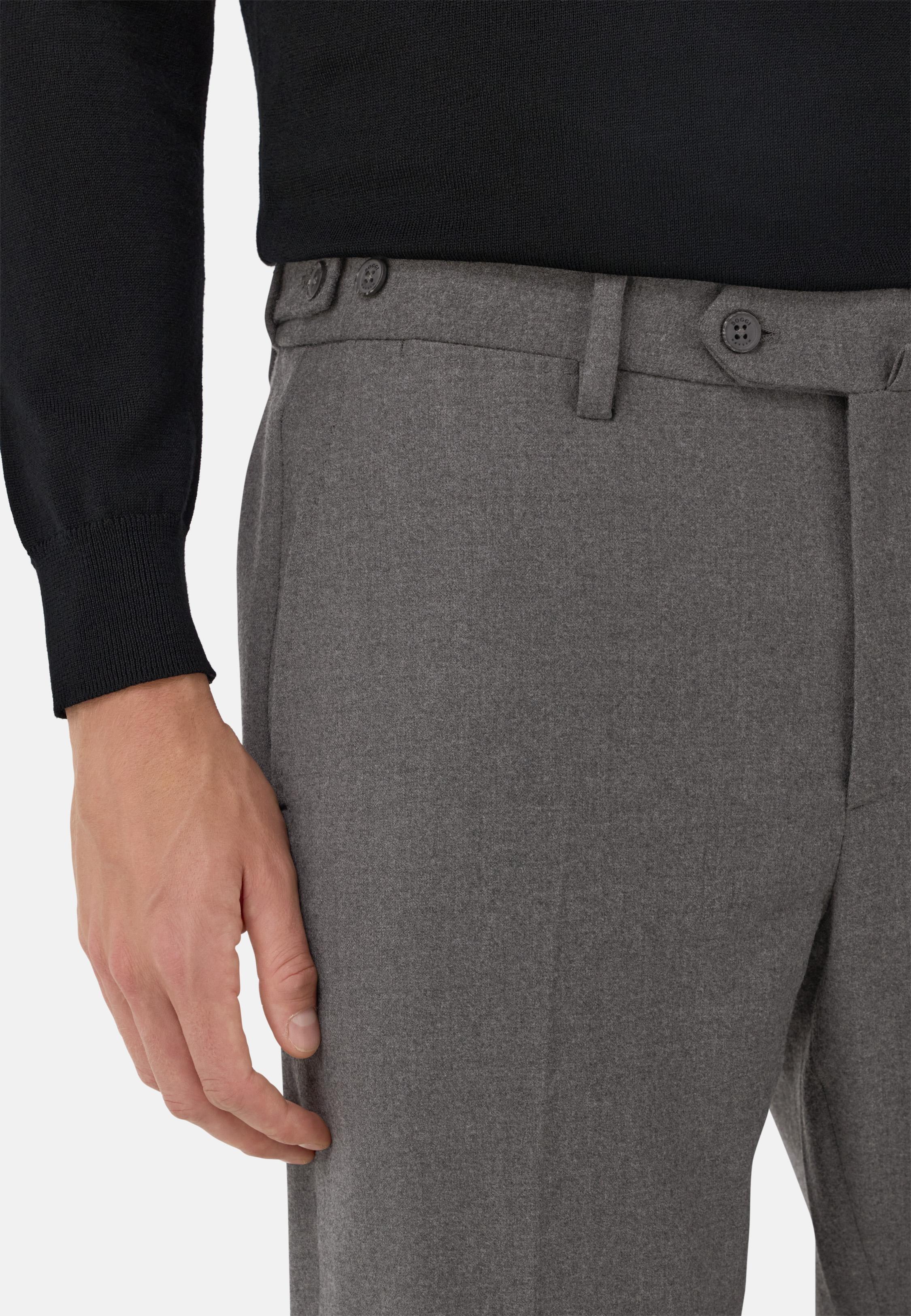 Trousers In Stretch Flannel Grey, Grey, large image number 3
