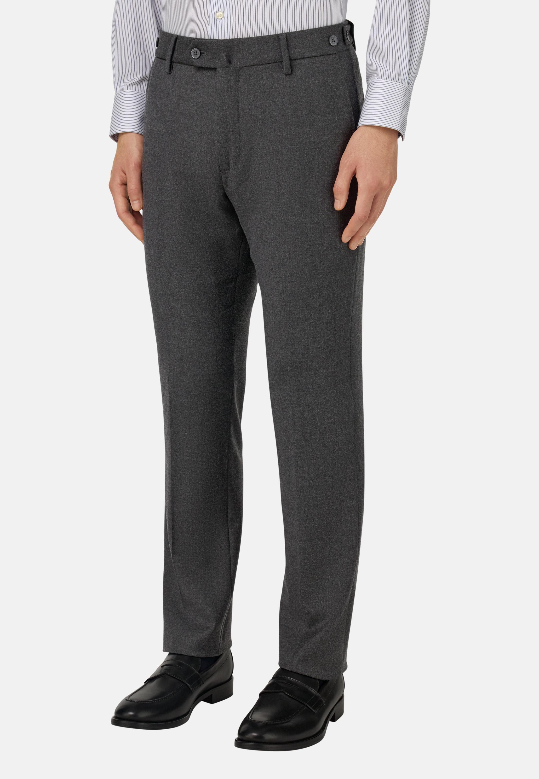 GREY Trousers in Stretch Flannel, Dark Grey, medium