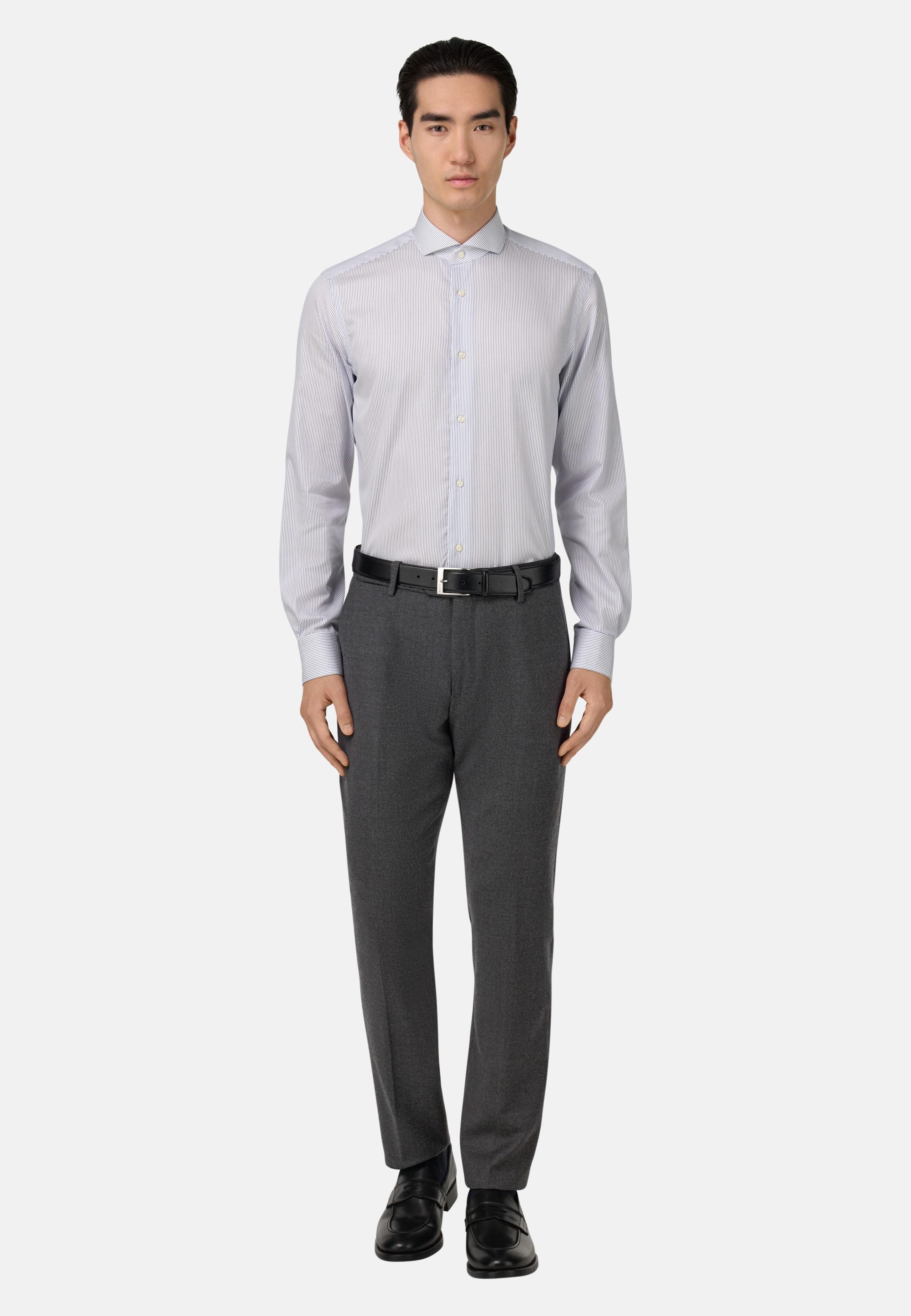 GREY Trousers in Stretch Flannel, Dark Grey, large image number 1