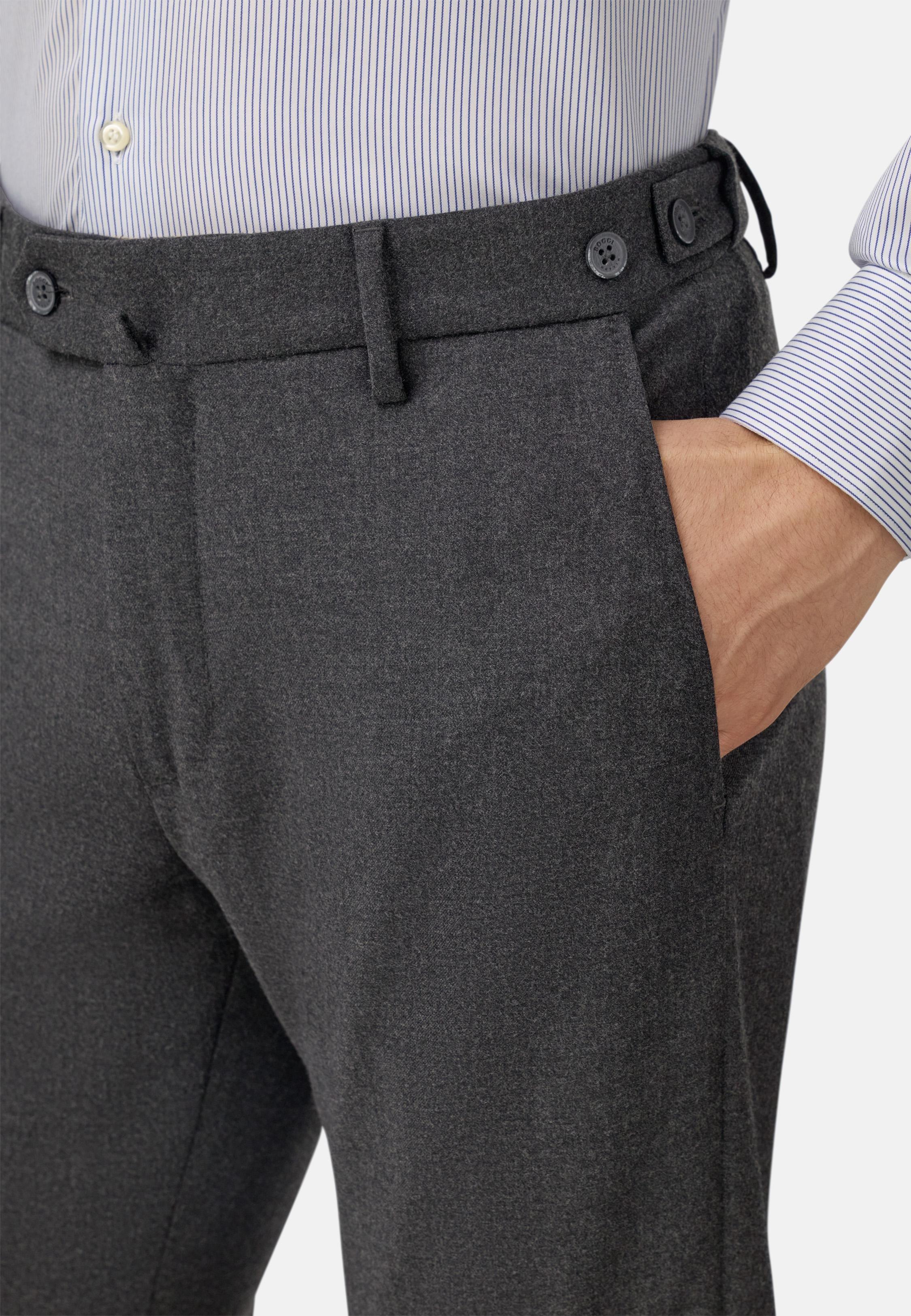 GREY Trousers in Stretch Flannel, Dark Grey, large image number 3