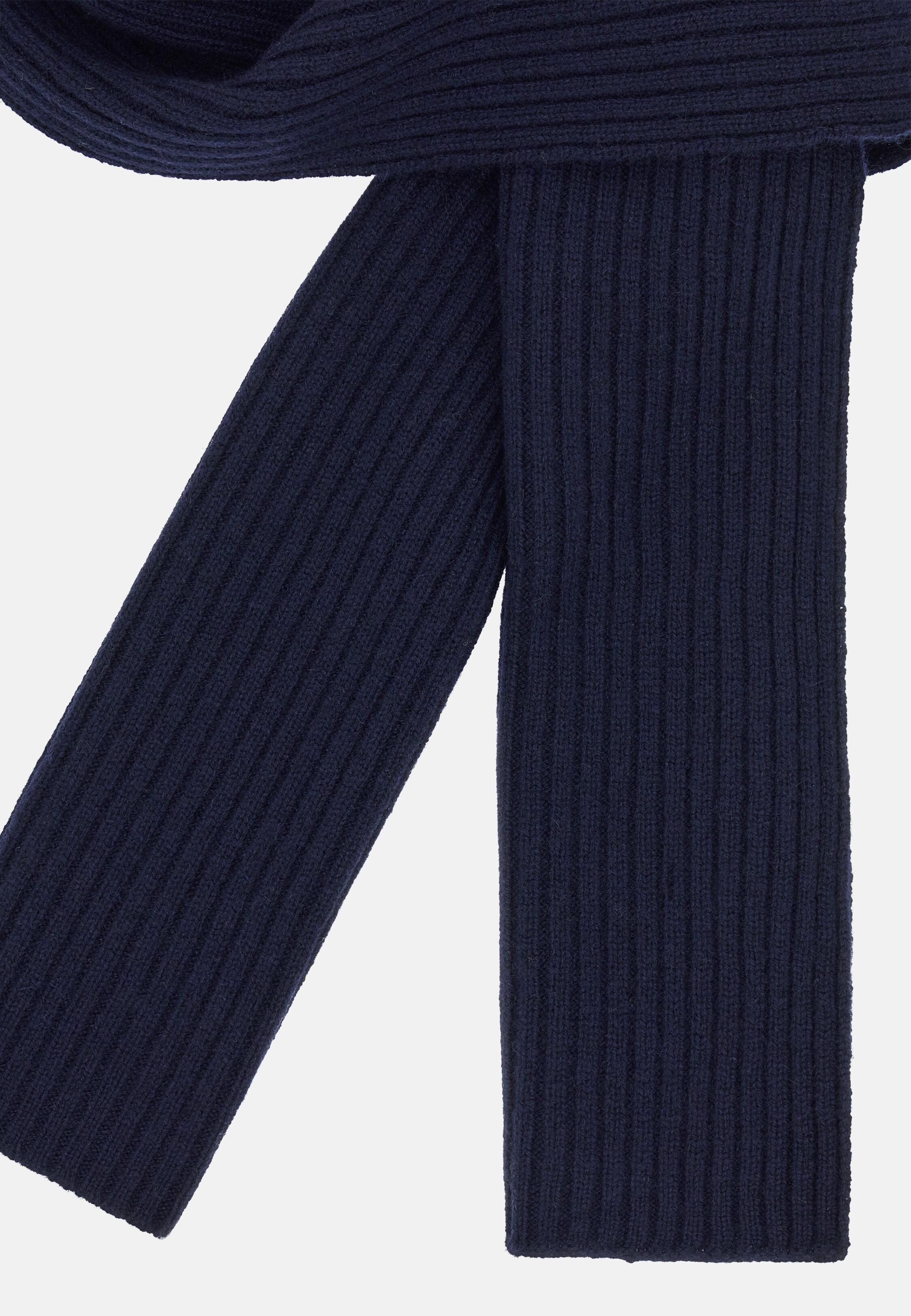 Ribbed Pure Cashmere Scarf Navy, Navy blue, large image number 1
