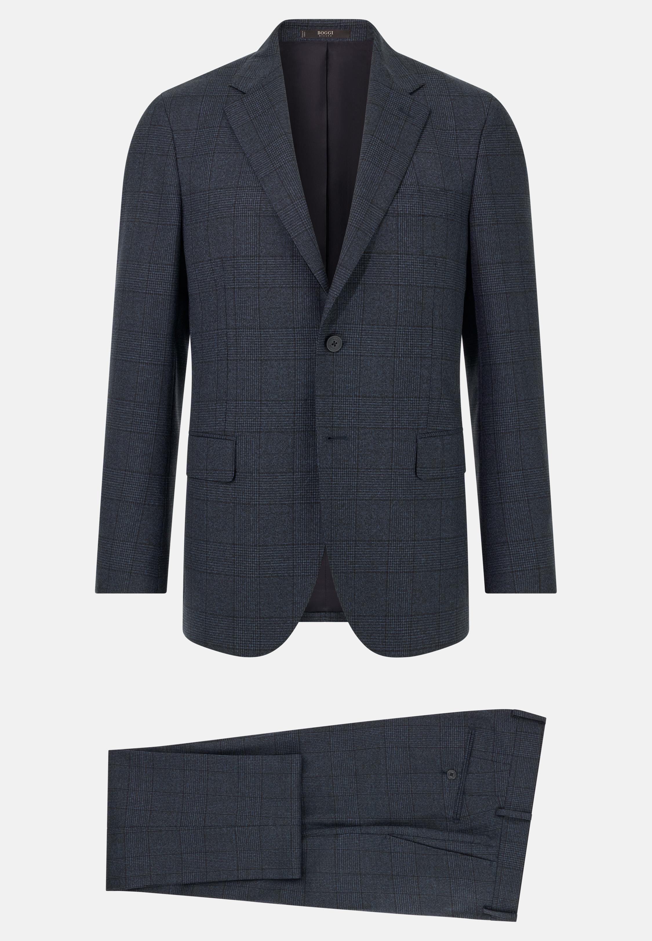 Prince Of Wales Check Suit In Pure Wool Blue, Navy blue, large image number 4