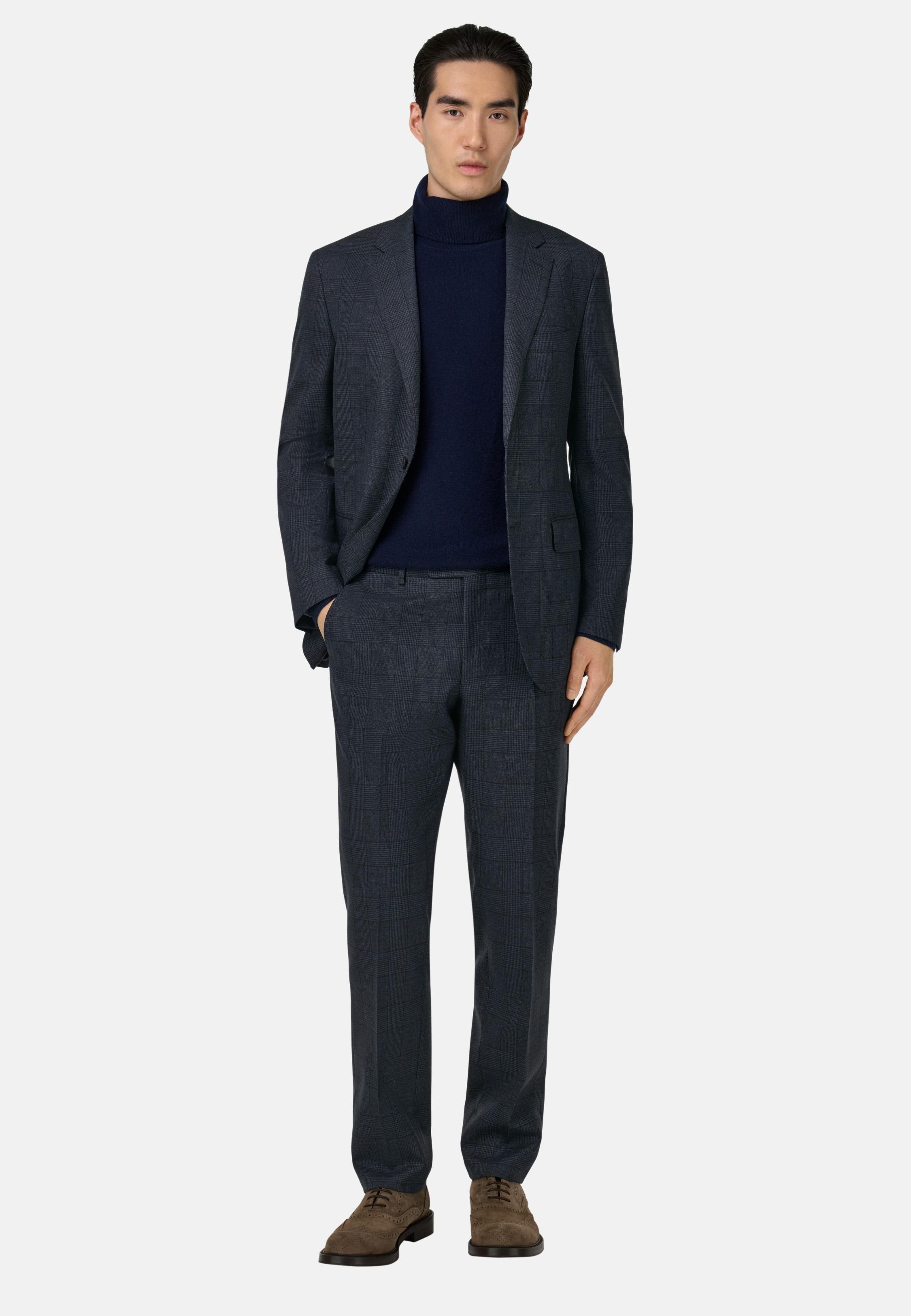 Prince Of Wales Check Suit In Pure Wool Blue, Navy blue, large image number 5