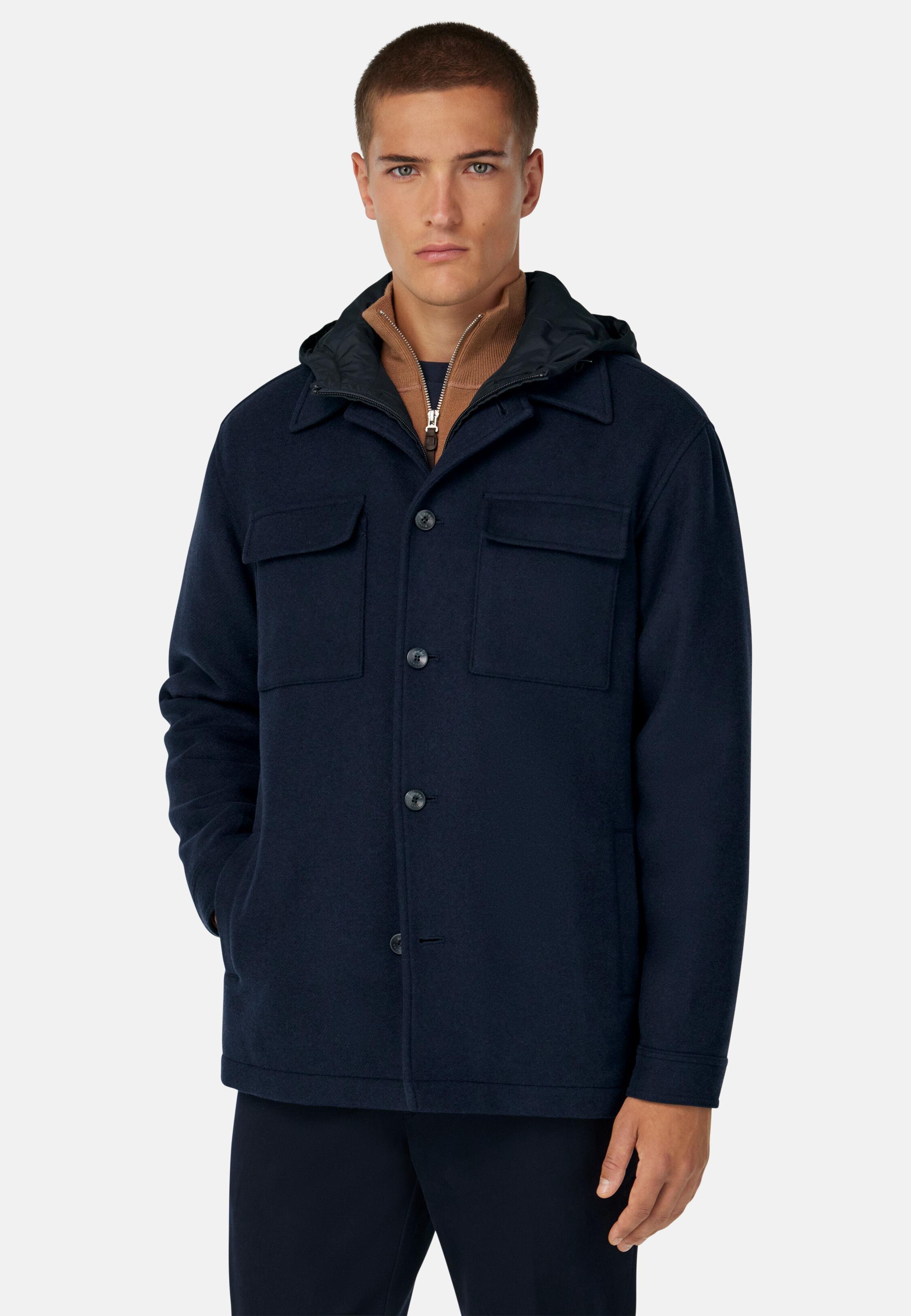 NAVY Link Shirt Jacket In Wool With Bib, 3901_NAVY, medium