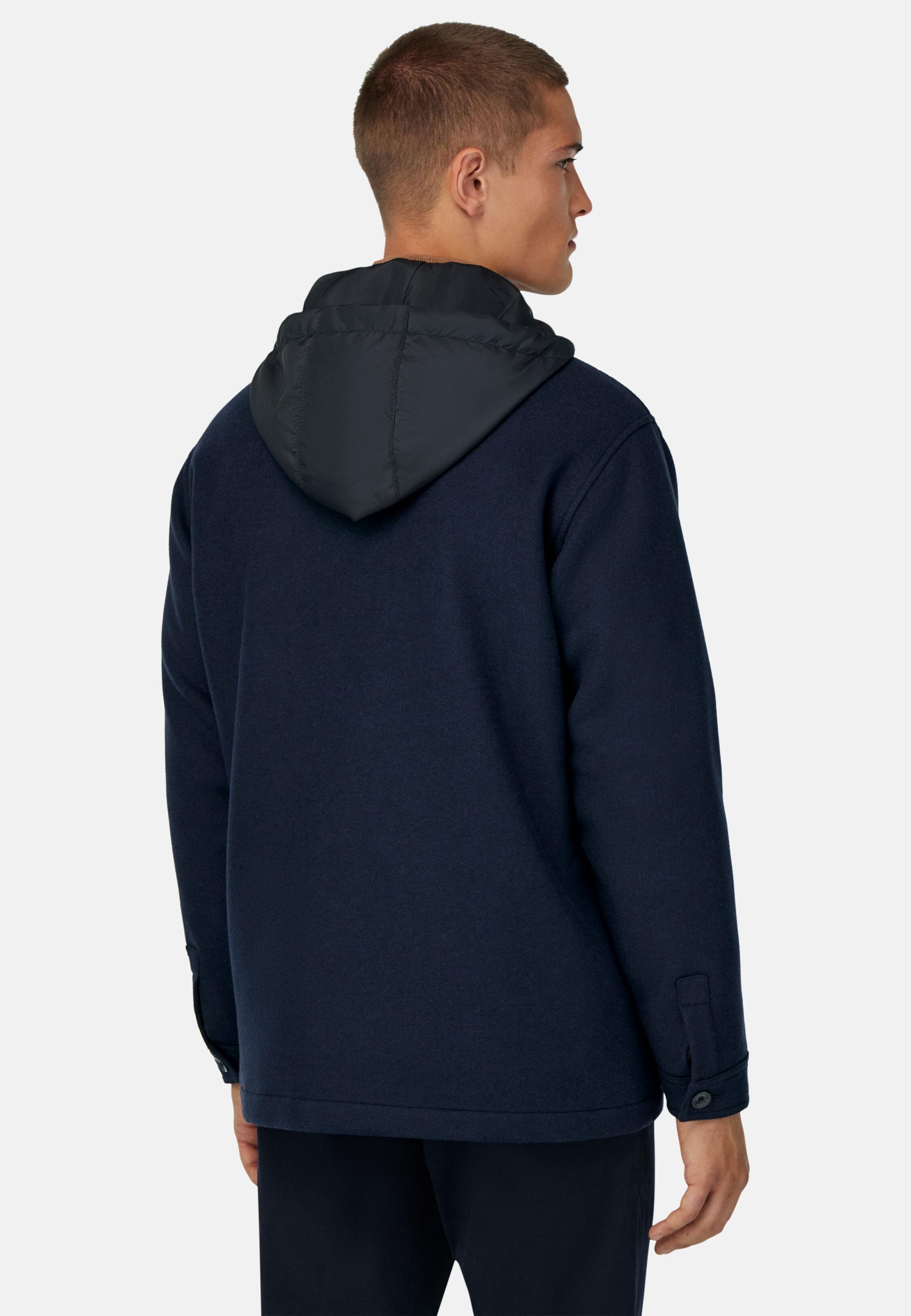 NAVY Link Shirt Jacket In Wool With Bib, 3901_NAVY, medium