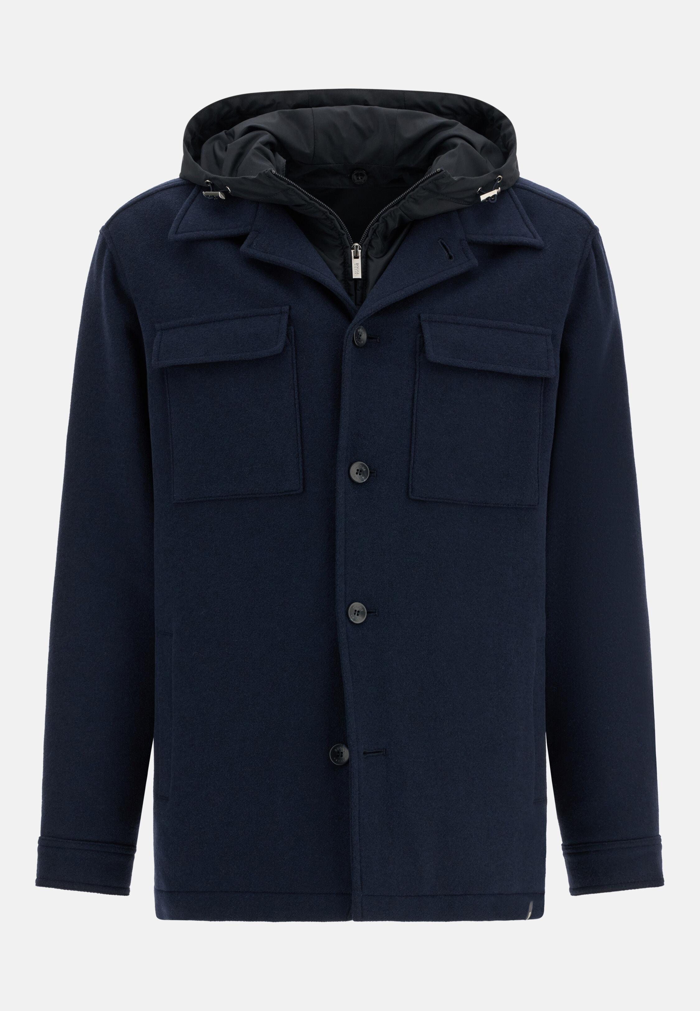 NAVY Link Shirt Jacket In Wool With Bib, Navy blue, large image number 3