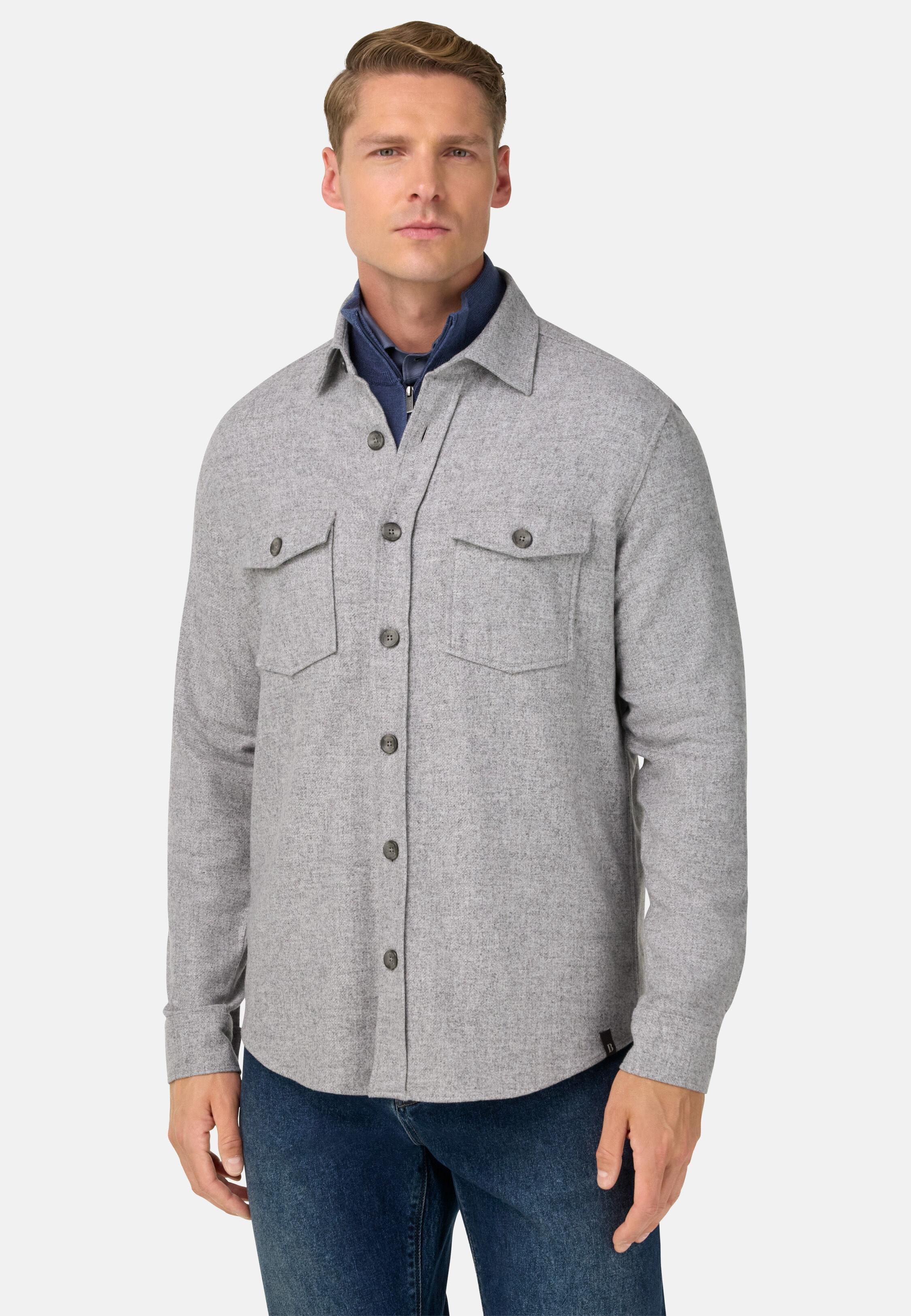 Overshirt in Wool and Tencel Flannel Grey, Grey, medium