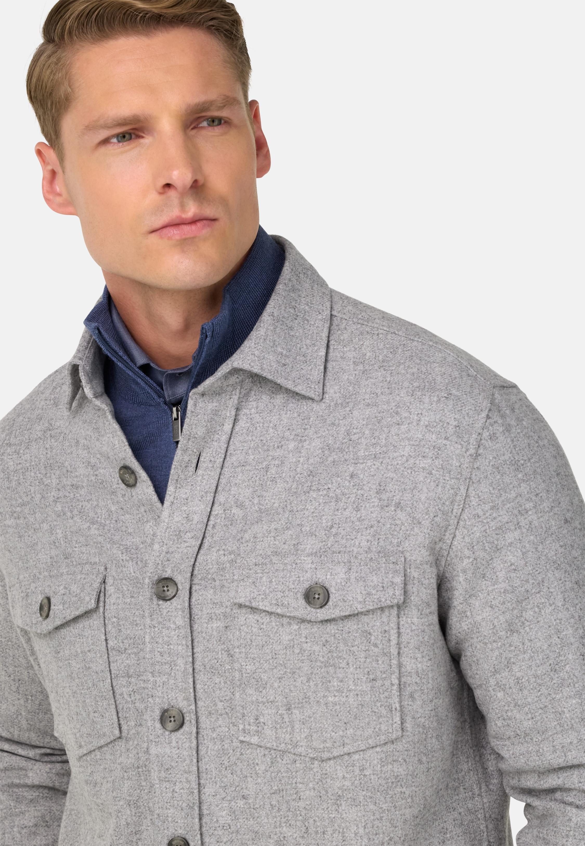 Overshirt in Wool and Tencel Flannel Grey, Grey, large image number 2