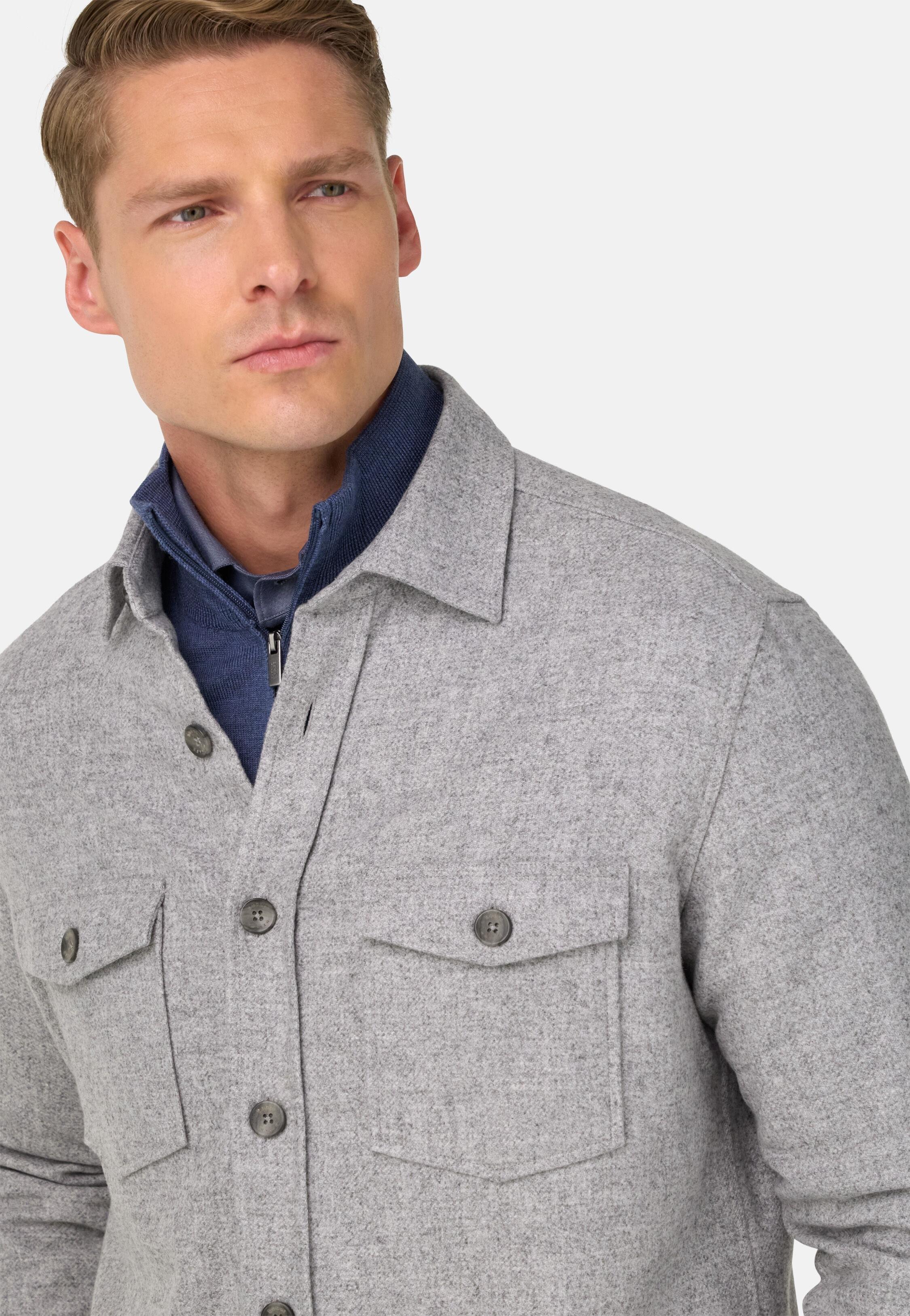 Overshirt in Wool and Tencel Flannel Grey, Grey, medium