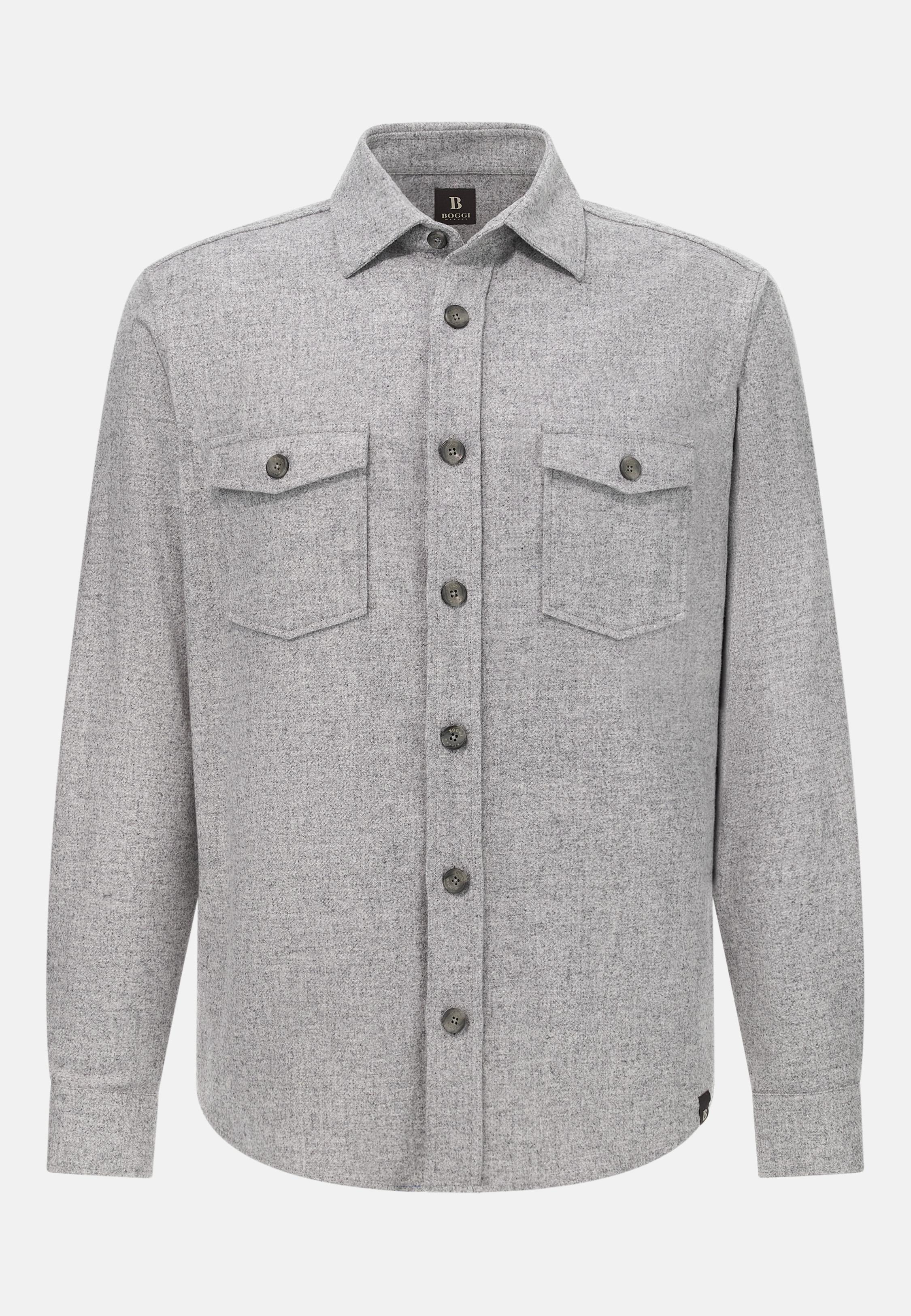 Overshirt in Wool and Tencel Flannel Grey, Grey, large image number 4