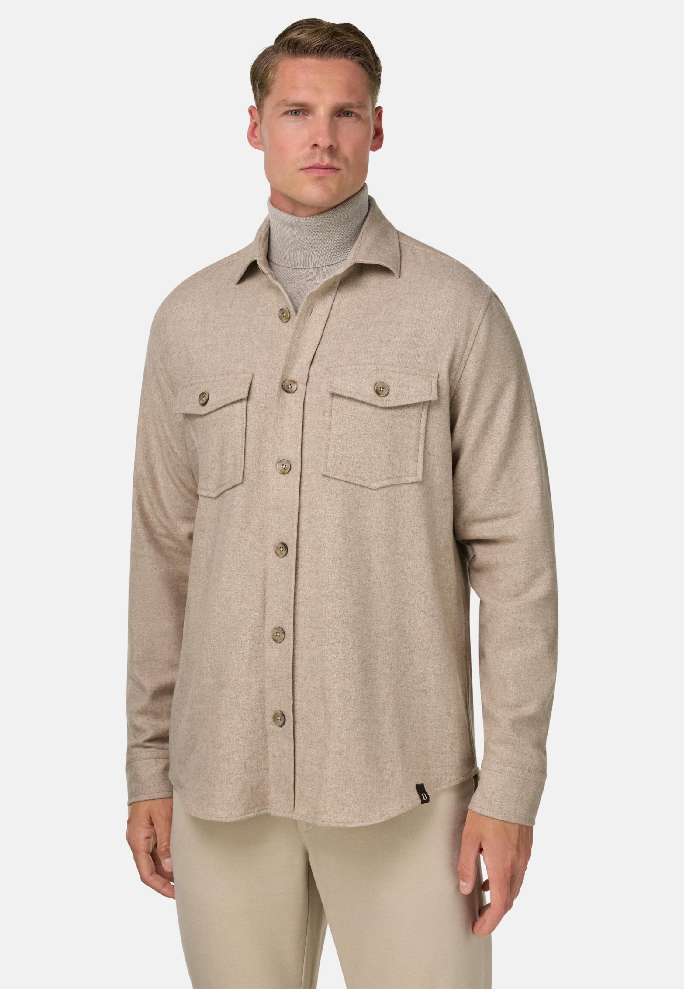 BEIGE Overshirt in Wool and Tencel Flannel, Sand, medium