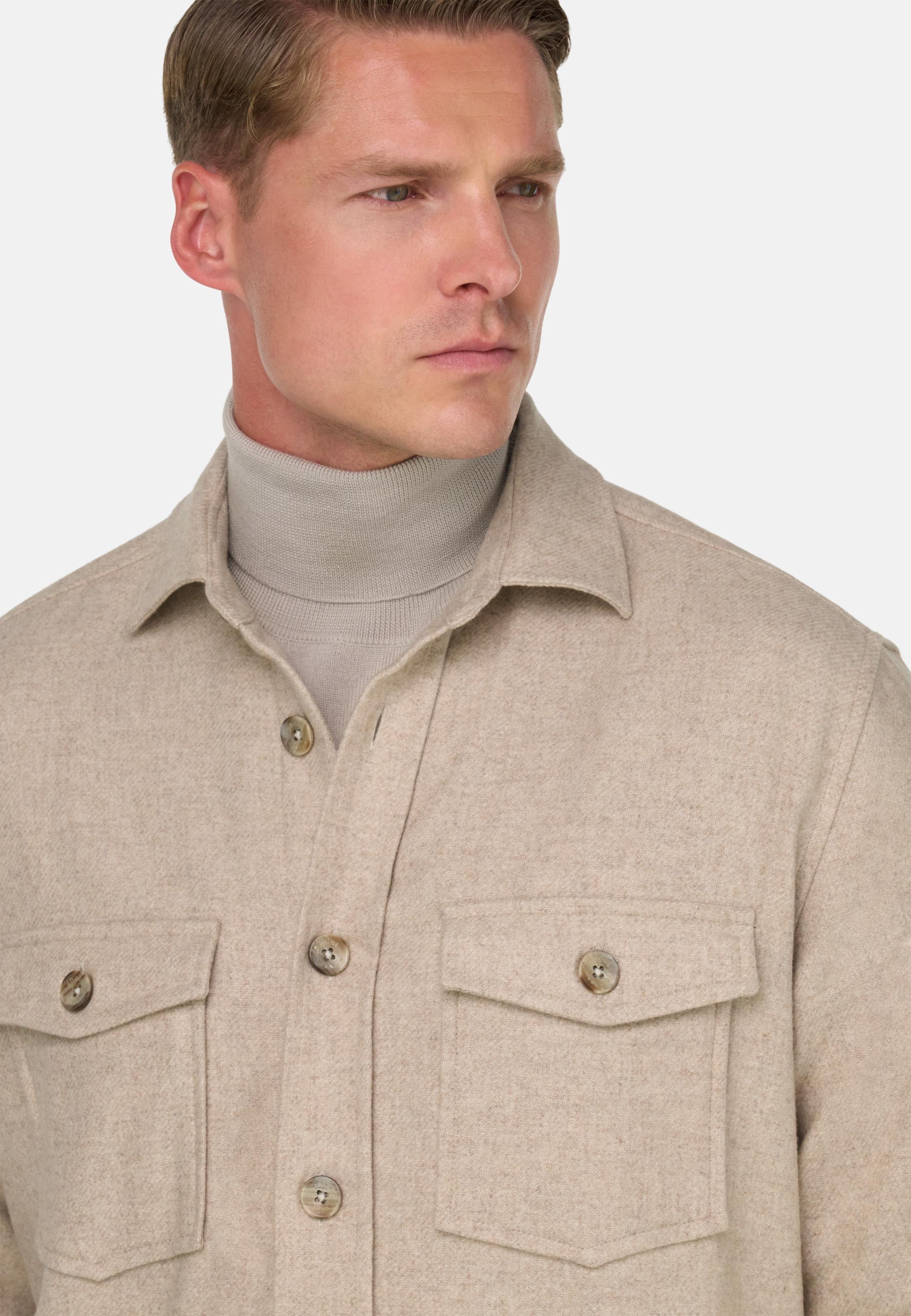 BEIGE Overshirt in Wool and Tencel Flannel, Sand, medium