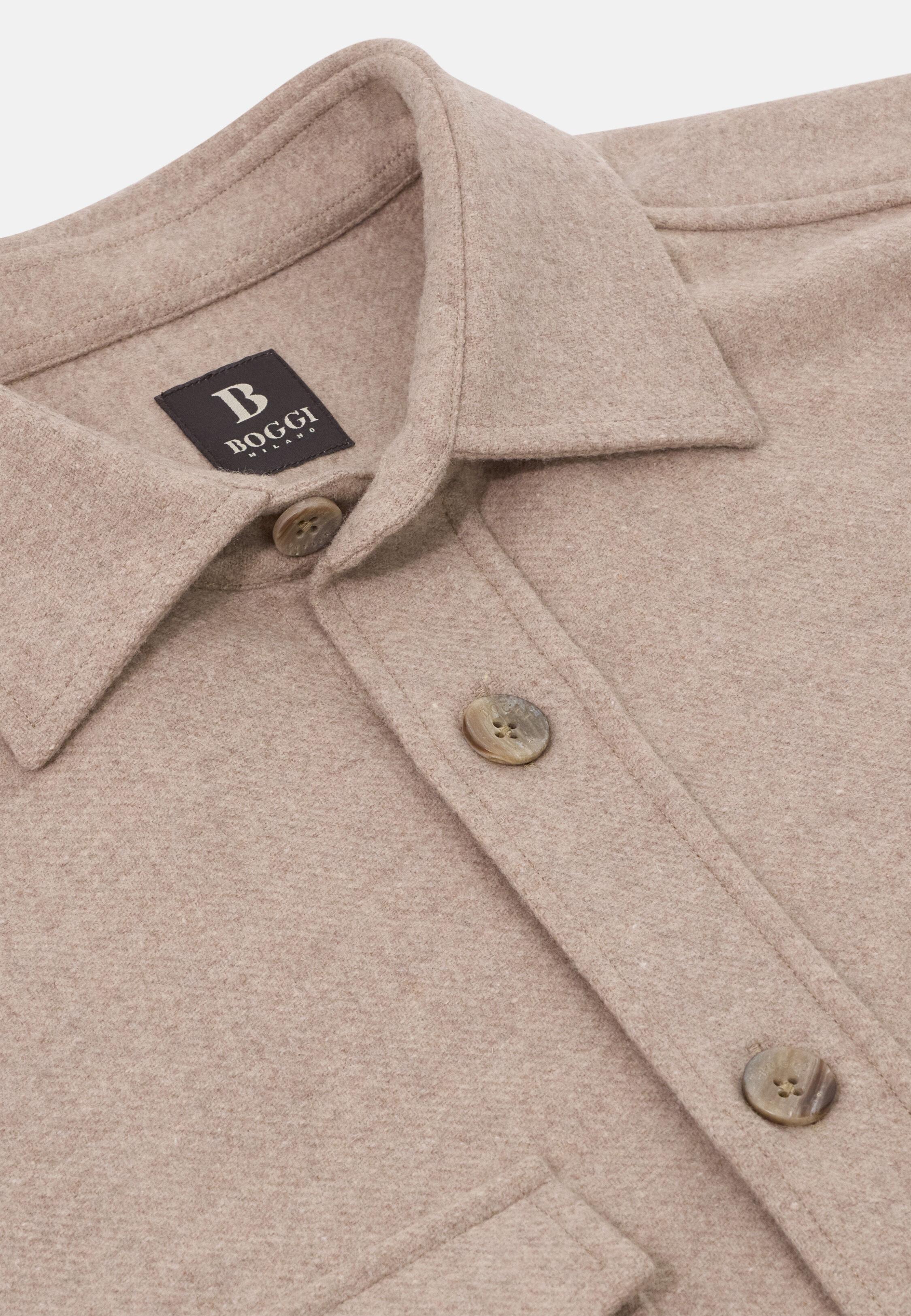 BEIGE Overshirt in Wool and Tencel Flannel, Sand, large image number 3