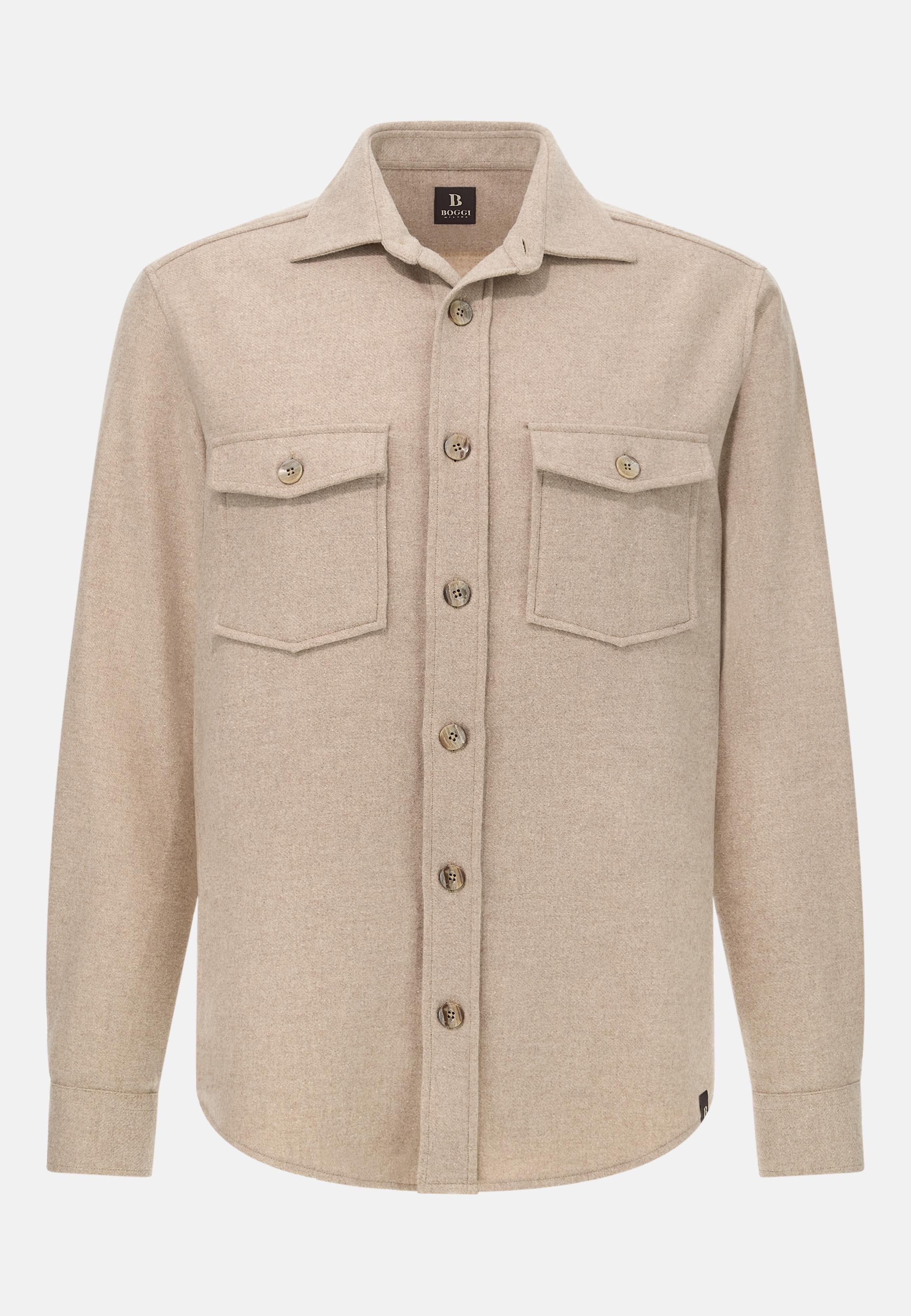 BEIGE Overshirt in Wool and Tencel Flannel, Sand, large image number 4