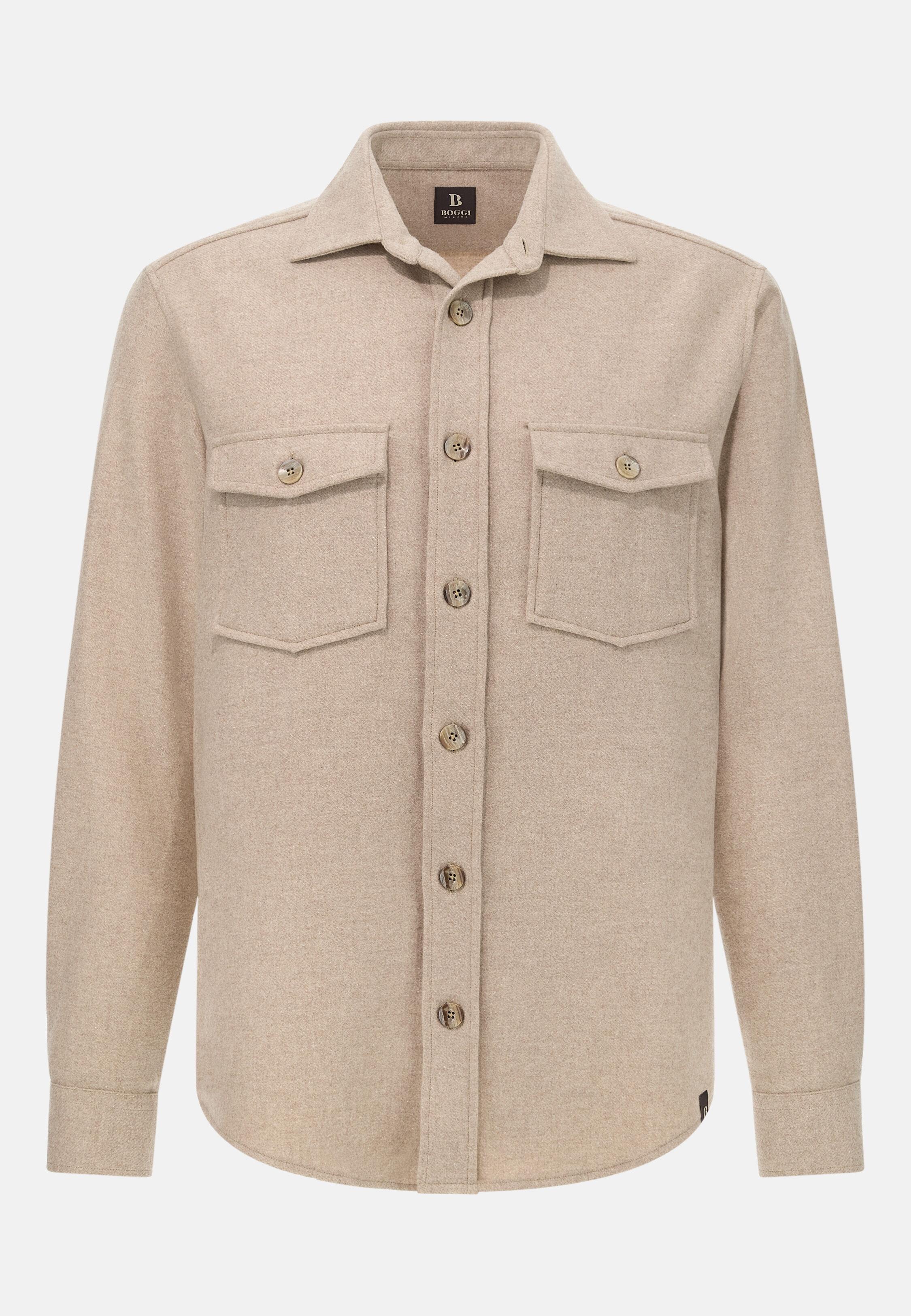 BEIGE Overshirt in Wool and Tencel Flannel, Sand, large image number 4