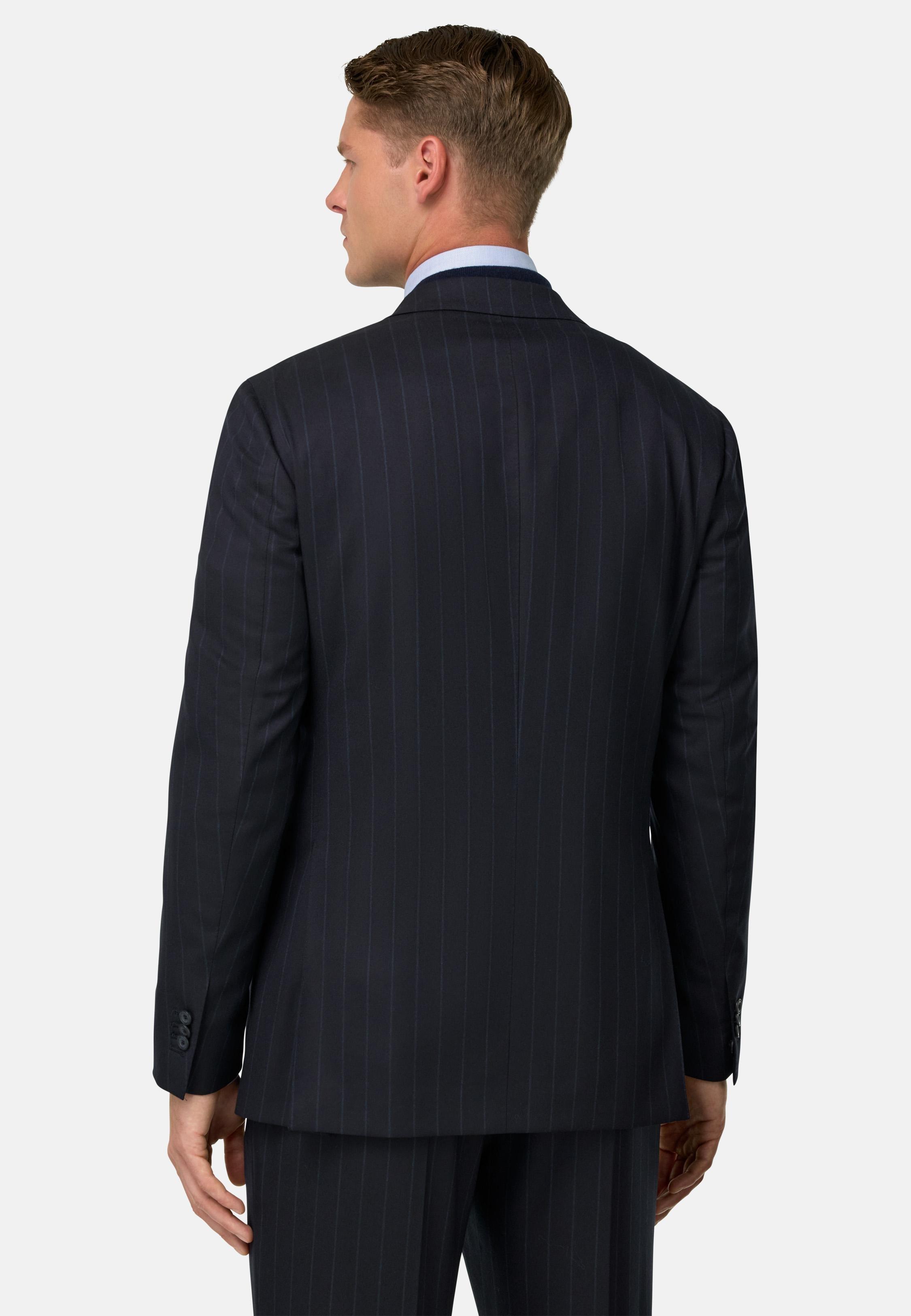Pinstripe Pure Wool Suit Navy, Navy blue, medium