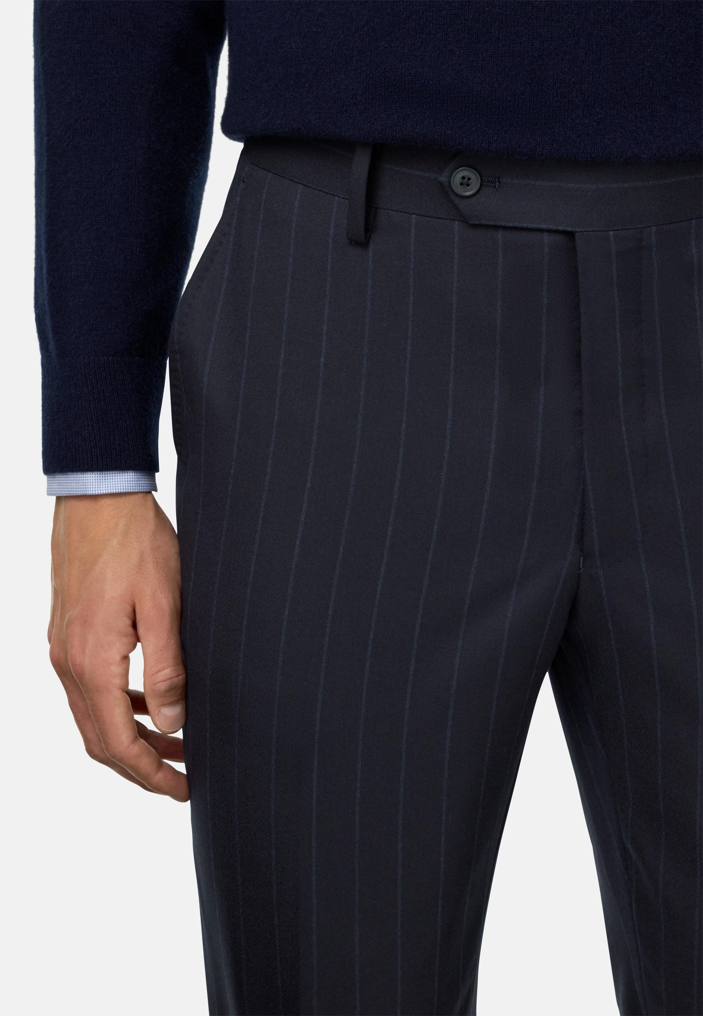 Pinstripe Pure Wool Suit Navy, Navy blue, medium