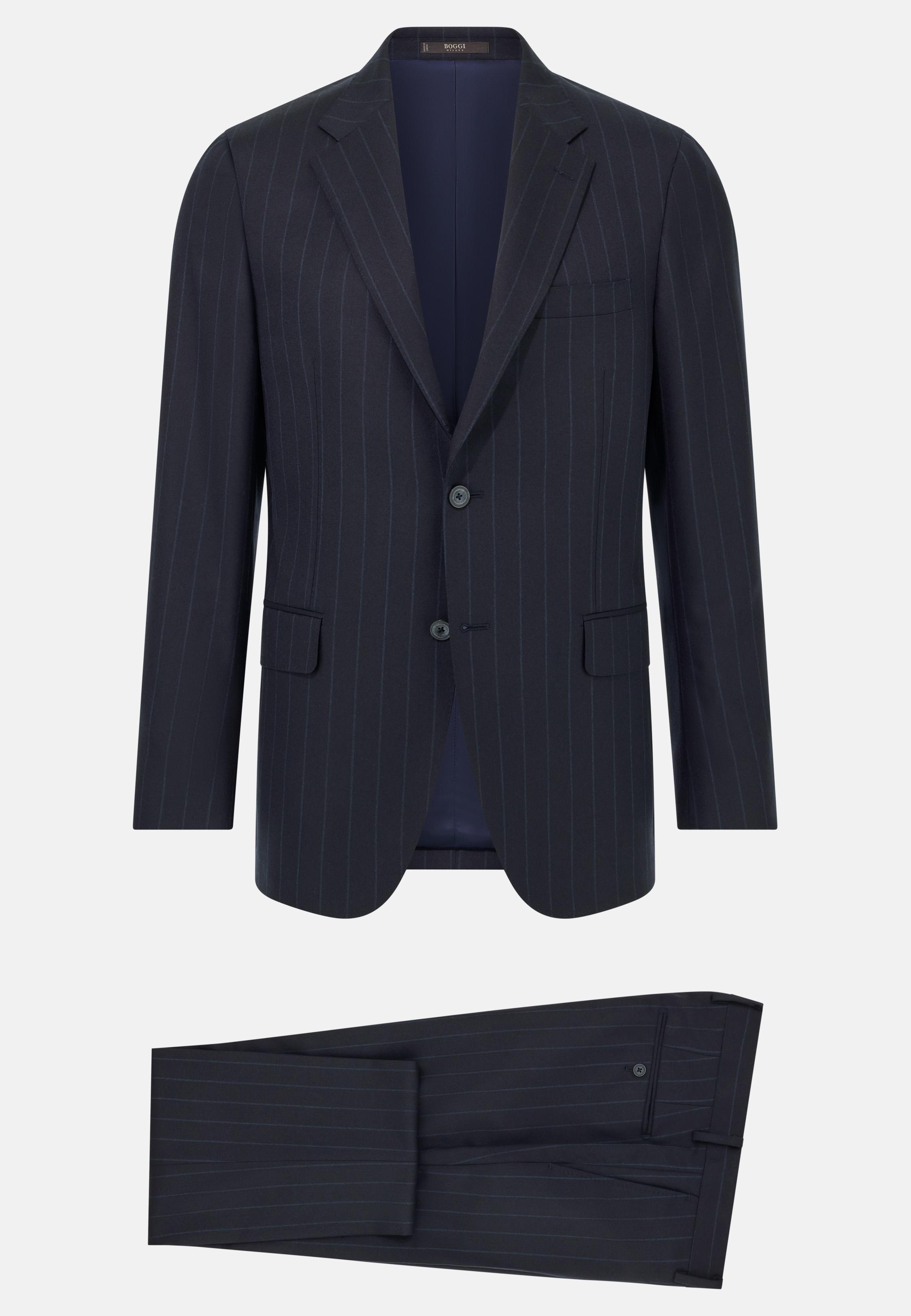 Pinstripe Pure Wool Suit Navy, Navy blue, medium