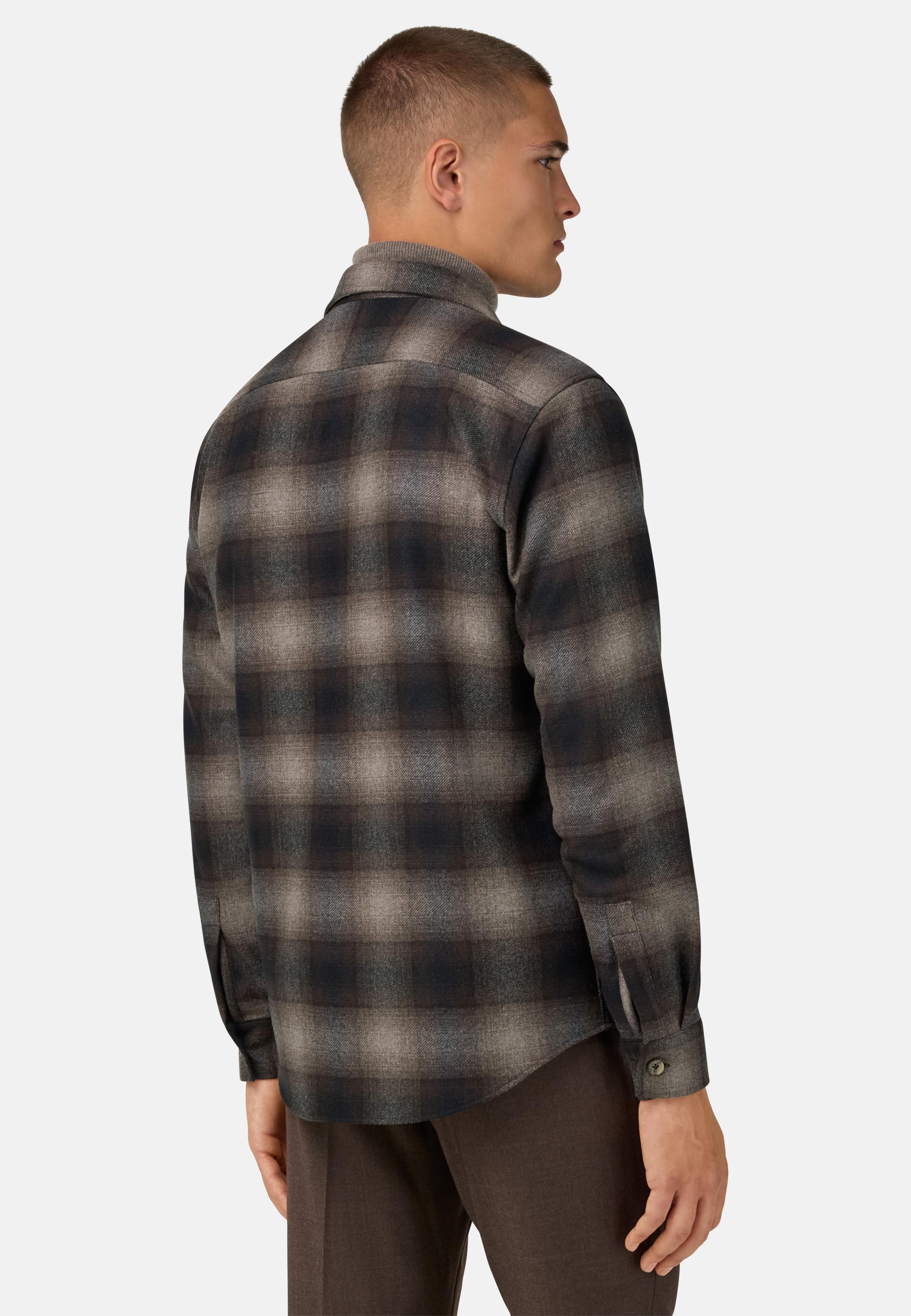 Checked Overshirt in Wool and Tencel Flannel Brown, Brown, large image number 1