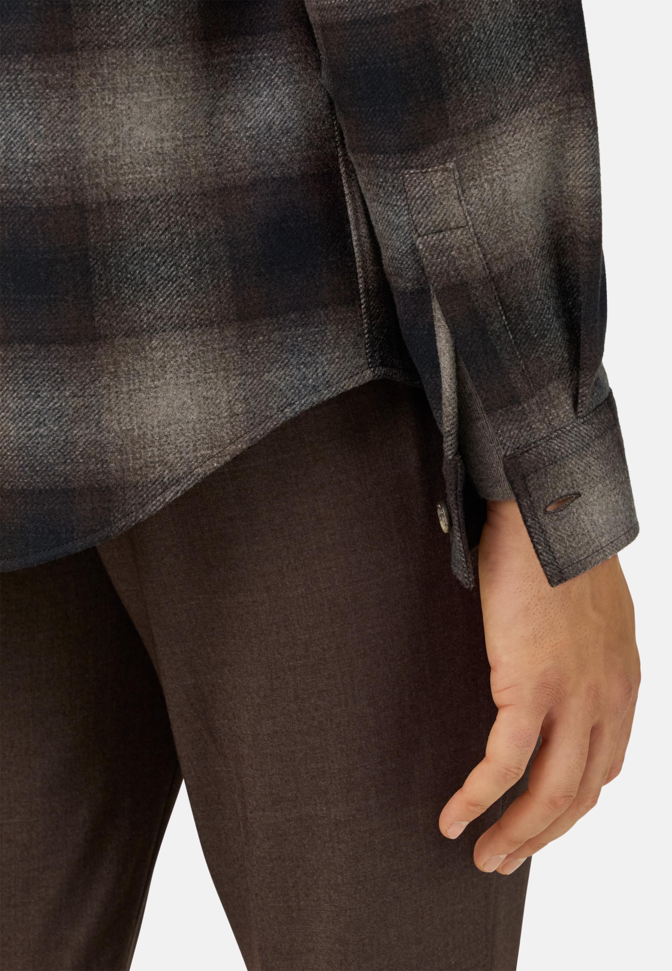 Checked Overshirt in Wool and Tencel Flannel Brown, Brown, large image number 2