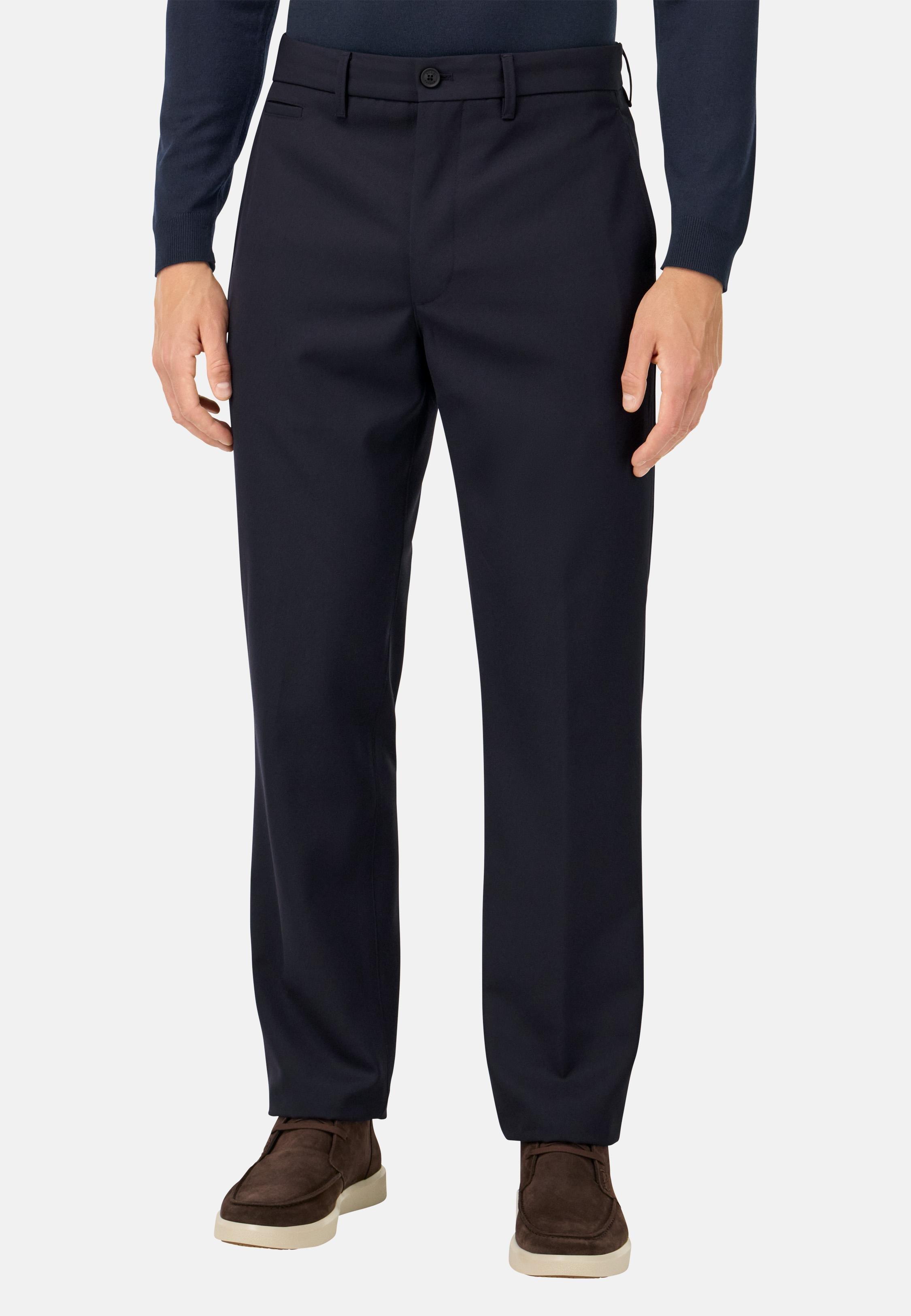 Wool Blend Trousers Blue, Navy blue, medium