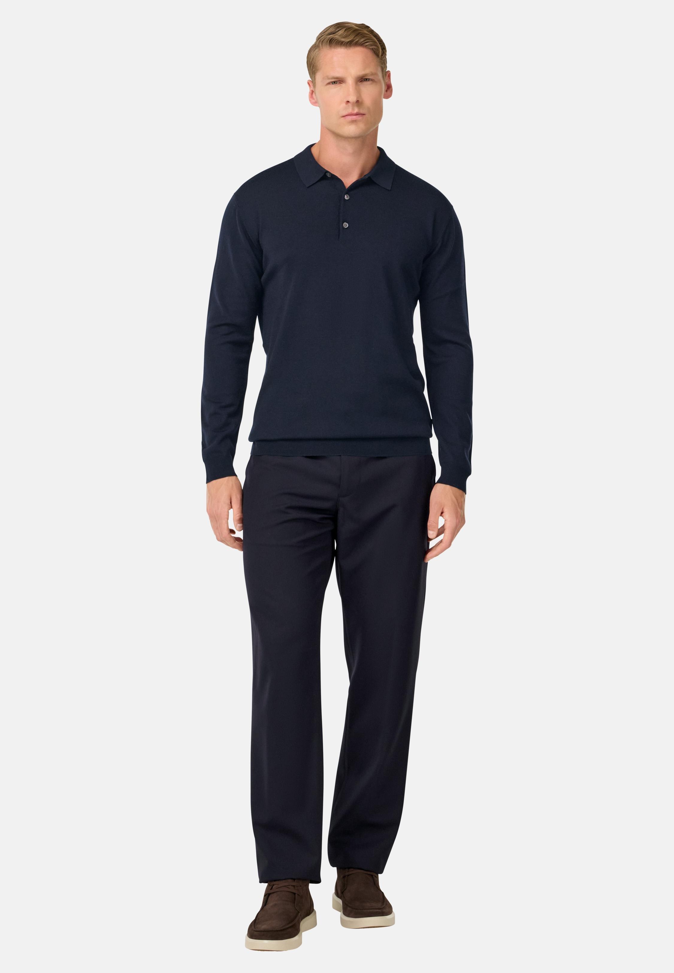 Wool Blend Trousers Blue, Navy blue, medium