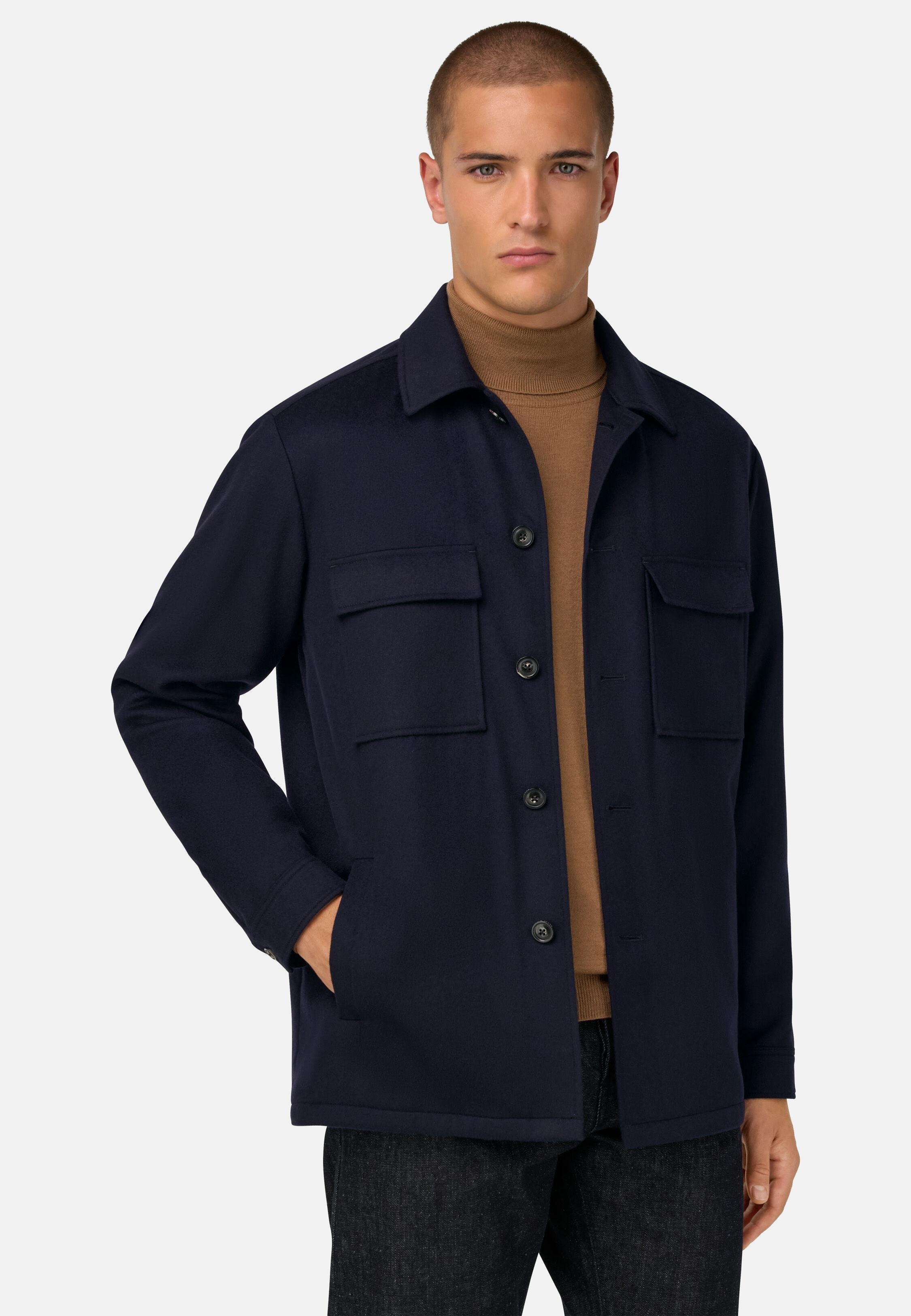 Cashmere Link Shirt Jacket Blue, Navy blue, medium