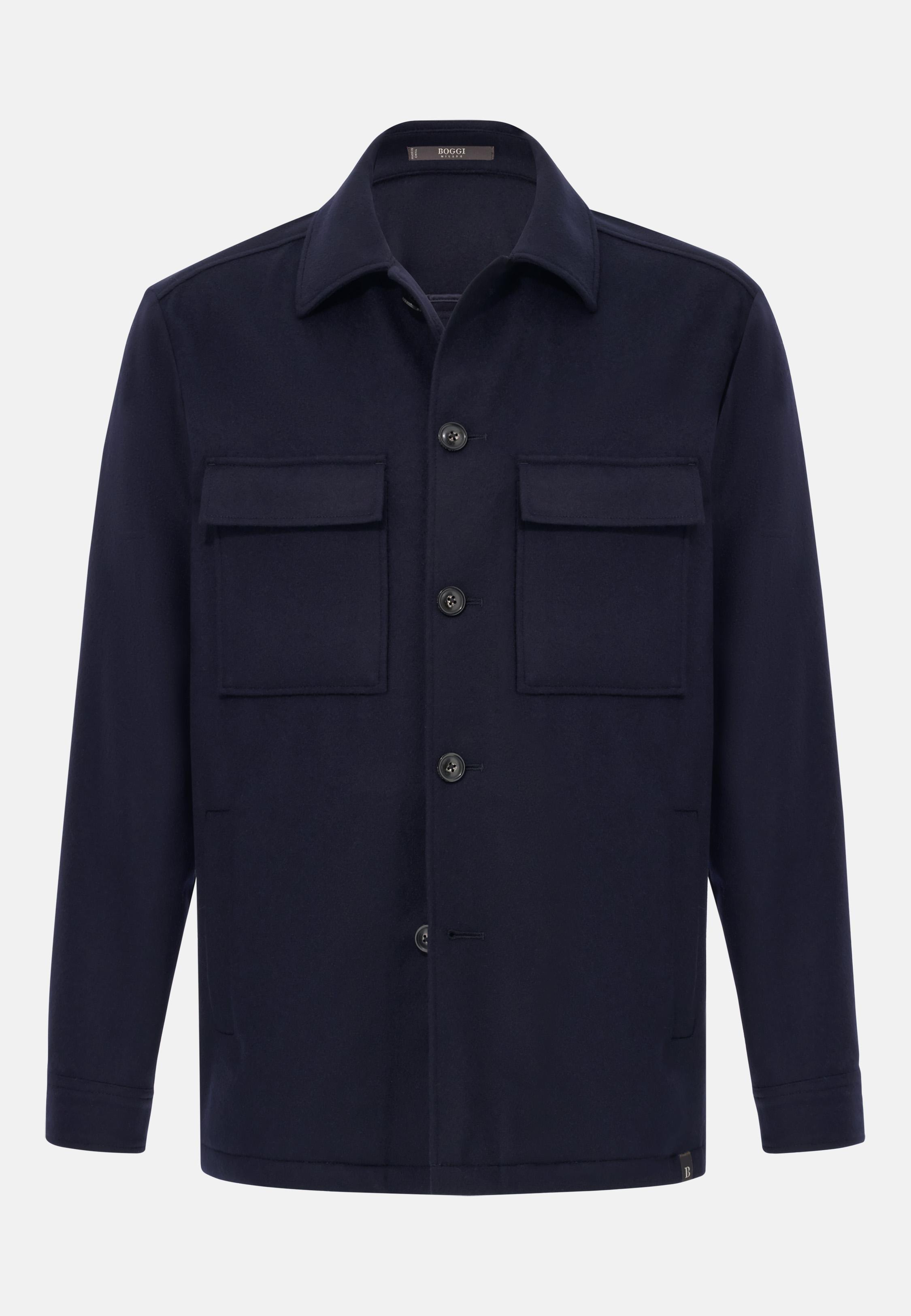 Cashmere Link Shirt Jacket Blue, Navy blue, medium
