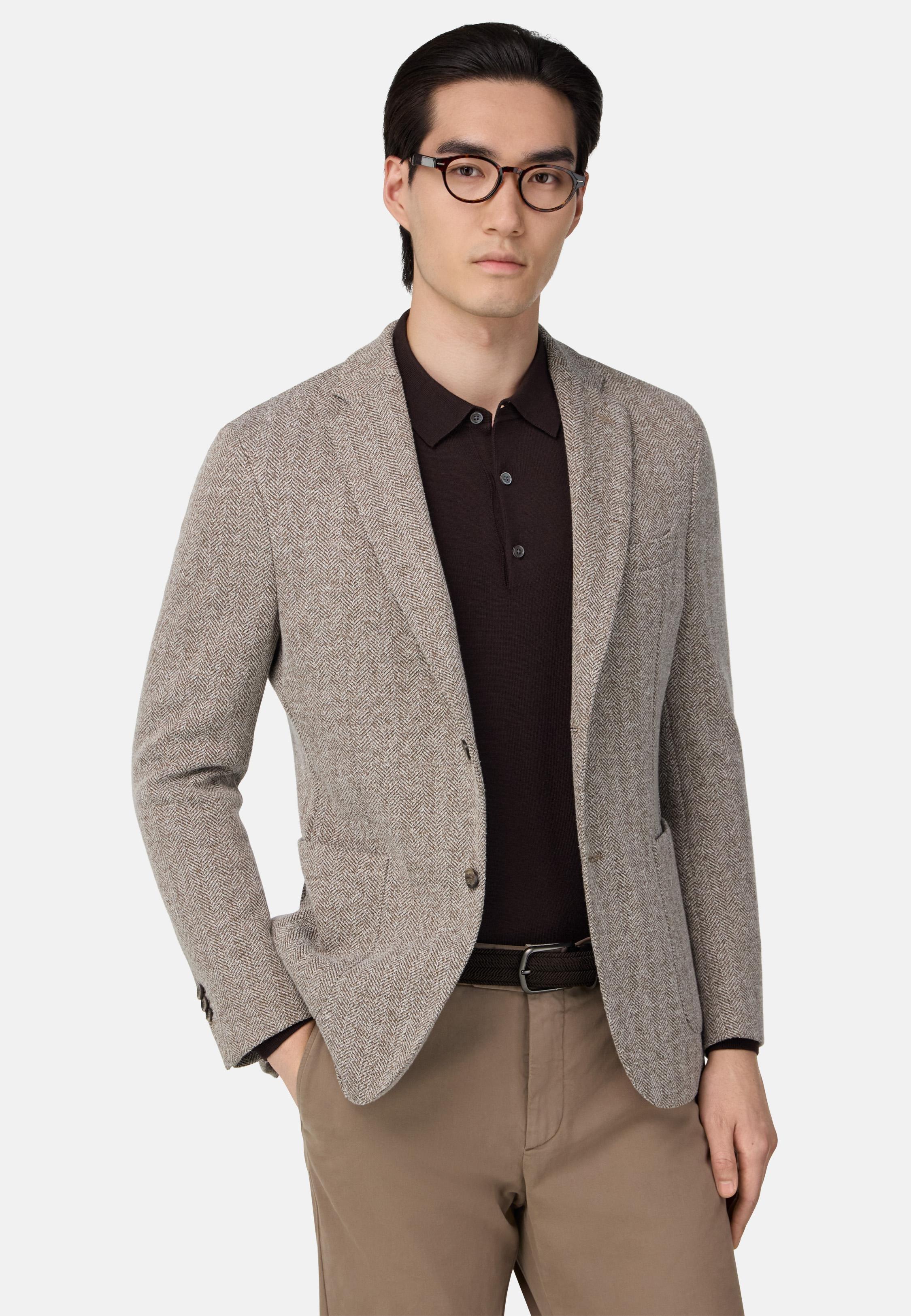BROWN B-Jersey Herringbone Jacket in a Cotton Blend, , large image number 0