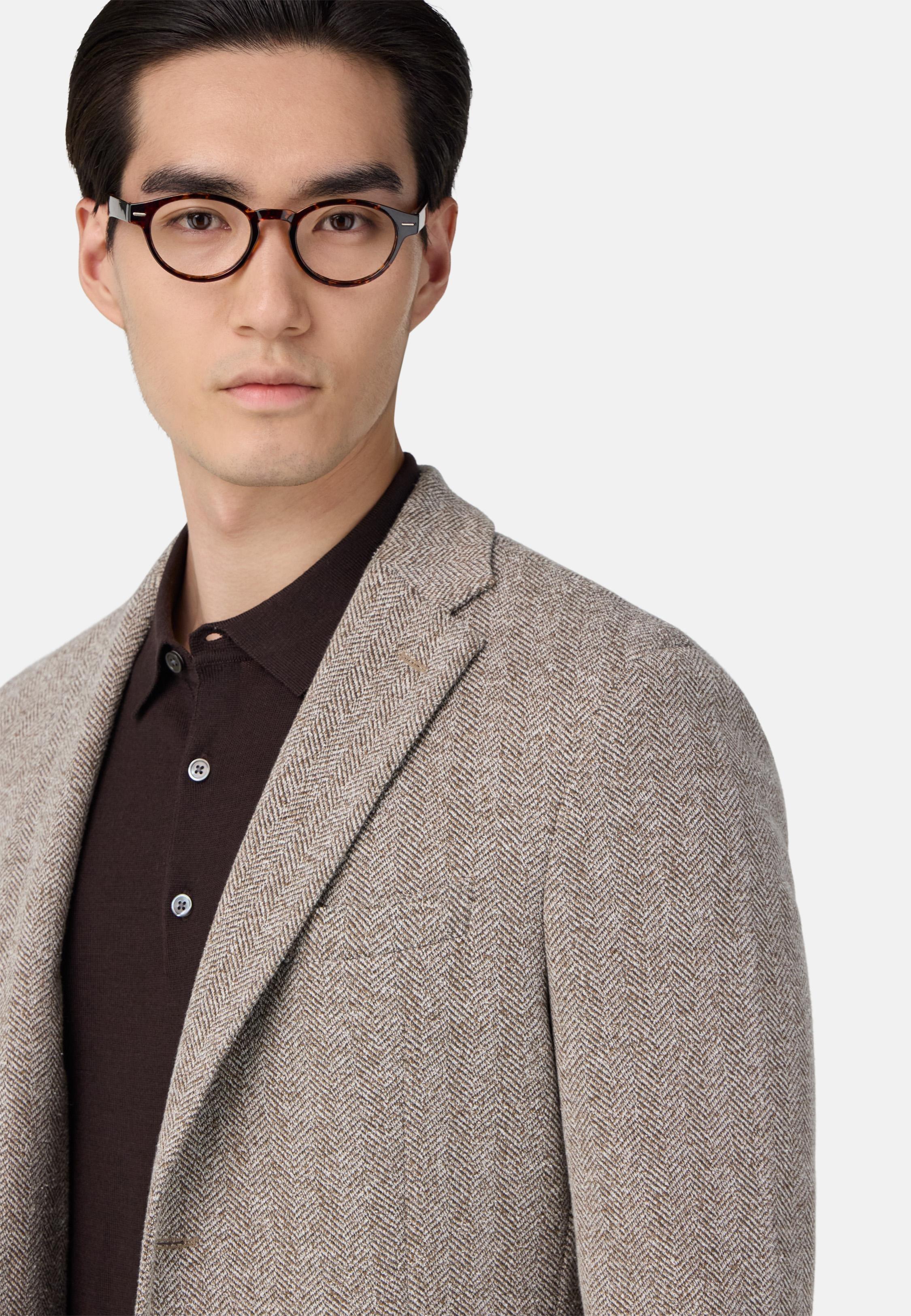 BROWN B-Jersey Herringbone Jacket in a Cotton Blend, , large image number 2